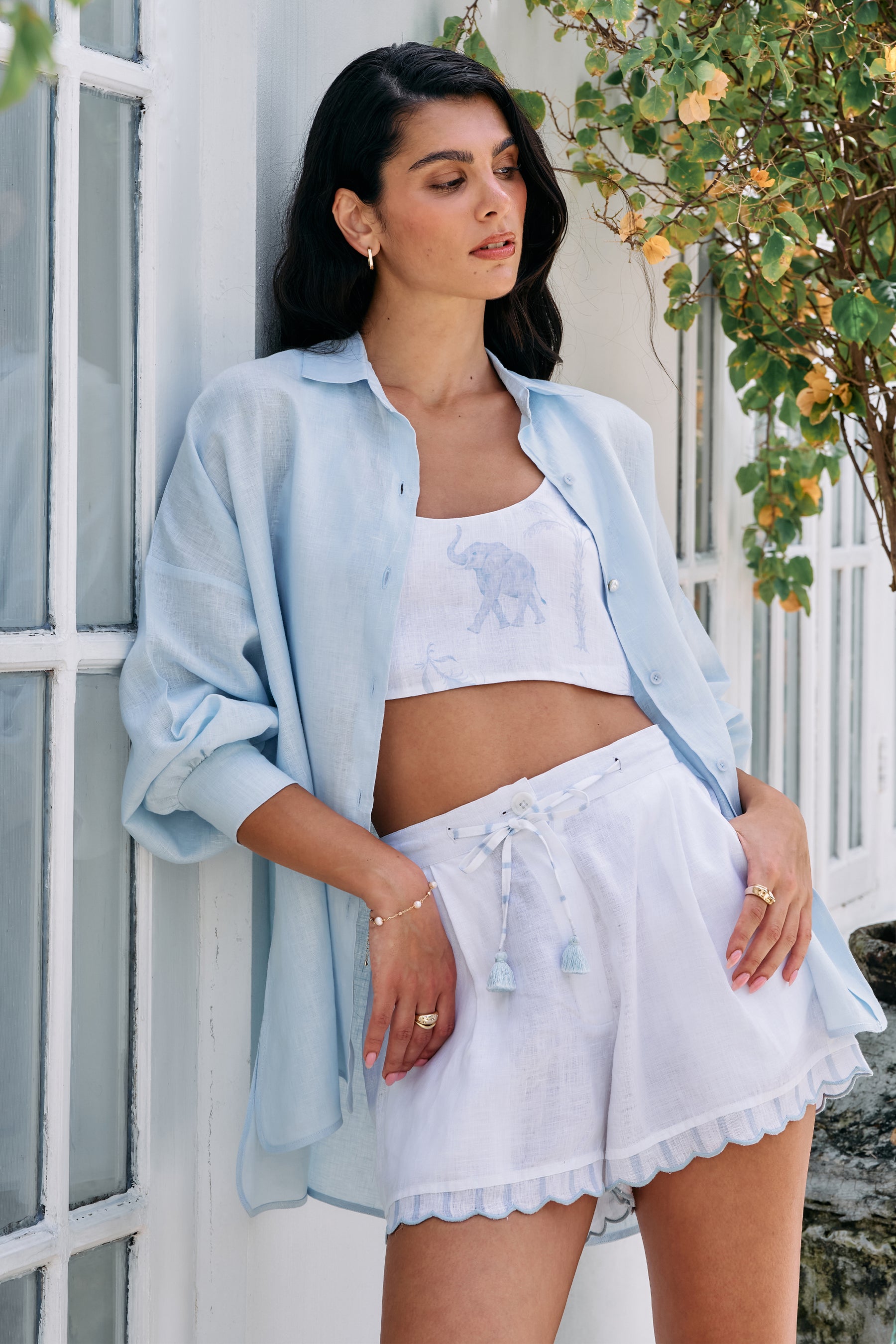 At Ease Crop Top (Oasis White and Blue Print)