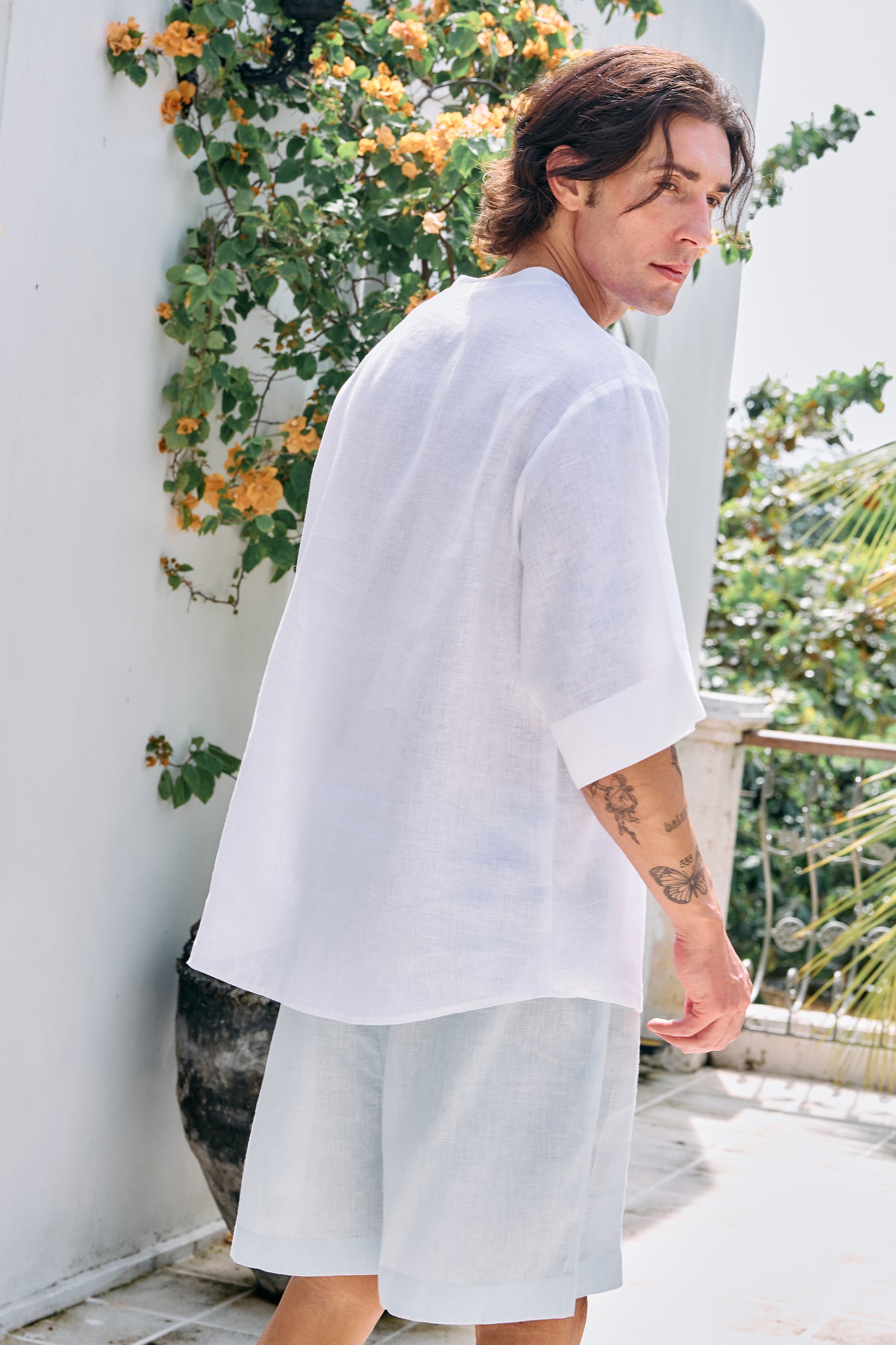 Oasis Print Pocket Shirt- MAN (White & Spring Blue)