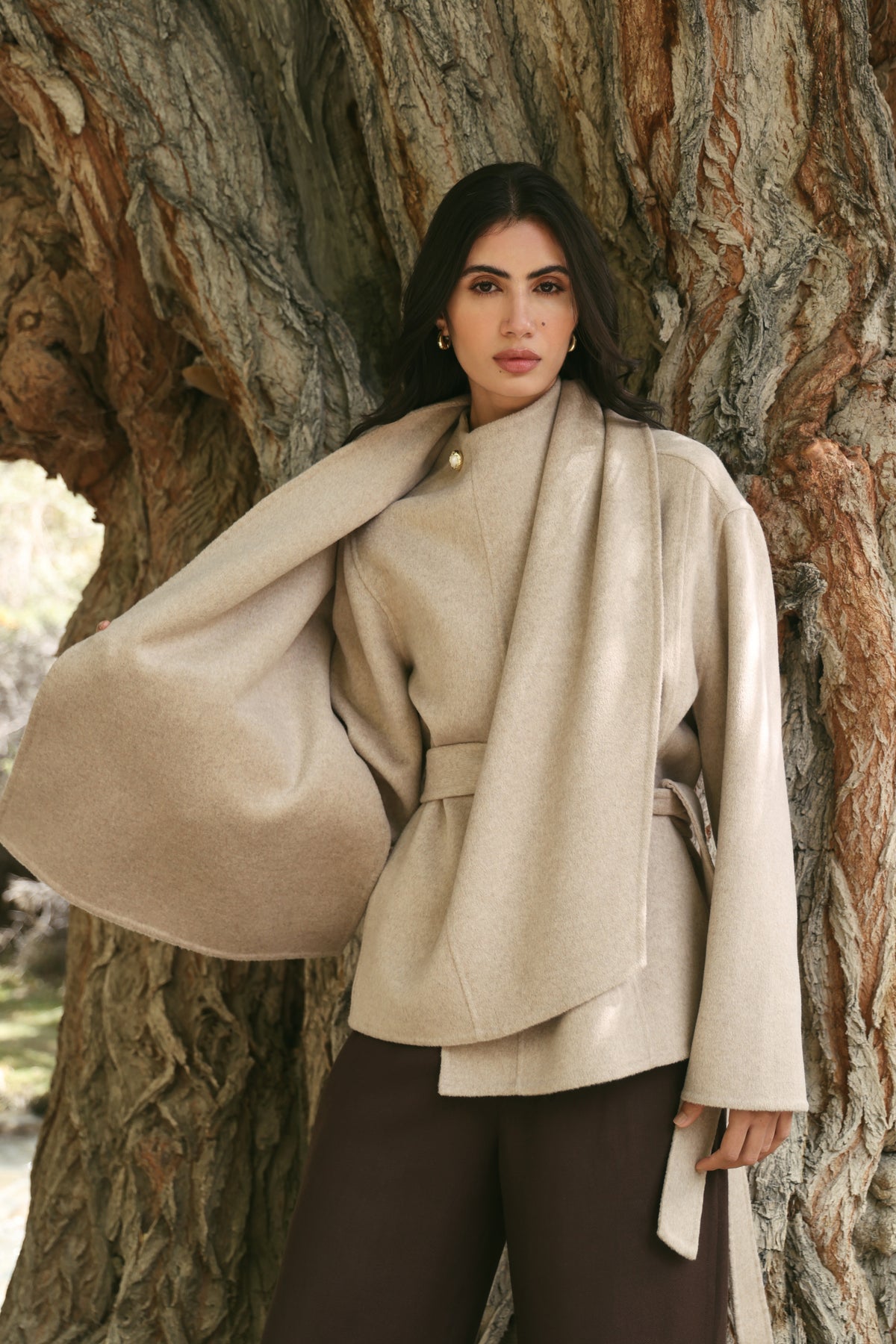 Cashmere-Silk-Merino Blend Scarf Coat (Winter Oat)