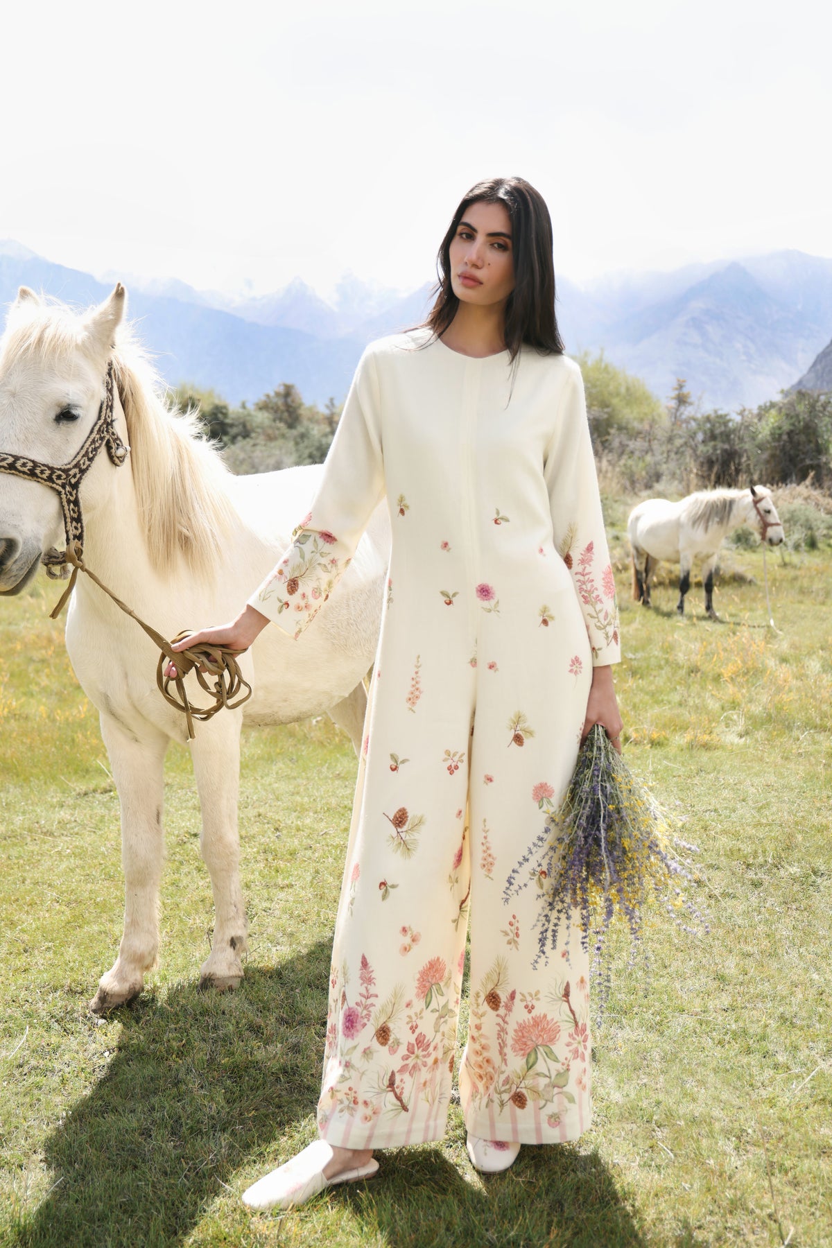 Autumn Bloom Woollen Jumpsuit (Ivory Alpine Botanics)