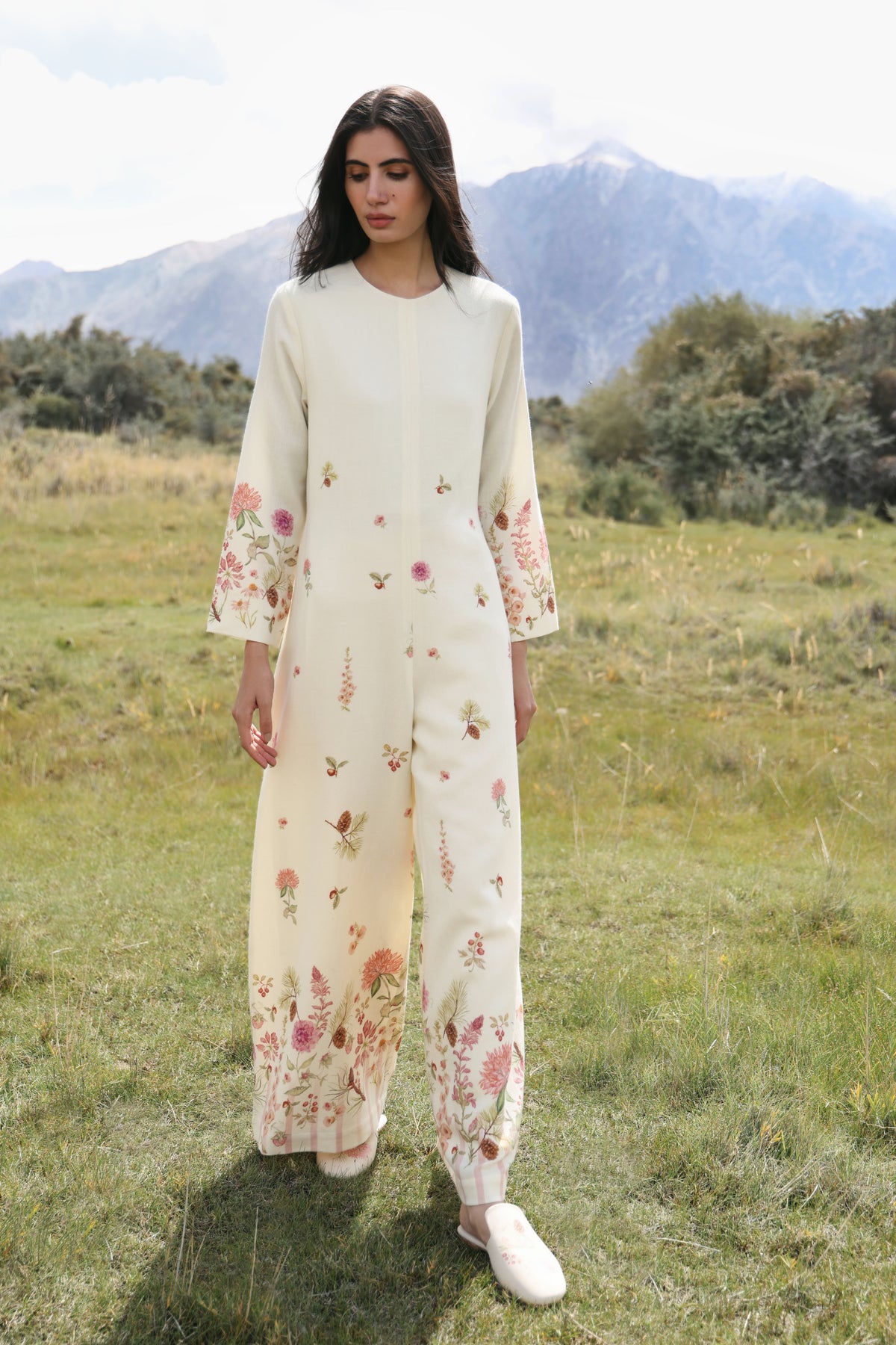 Autumn Bloom Woollen Jumpsuit (Ivory Alpine Botanics)