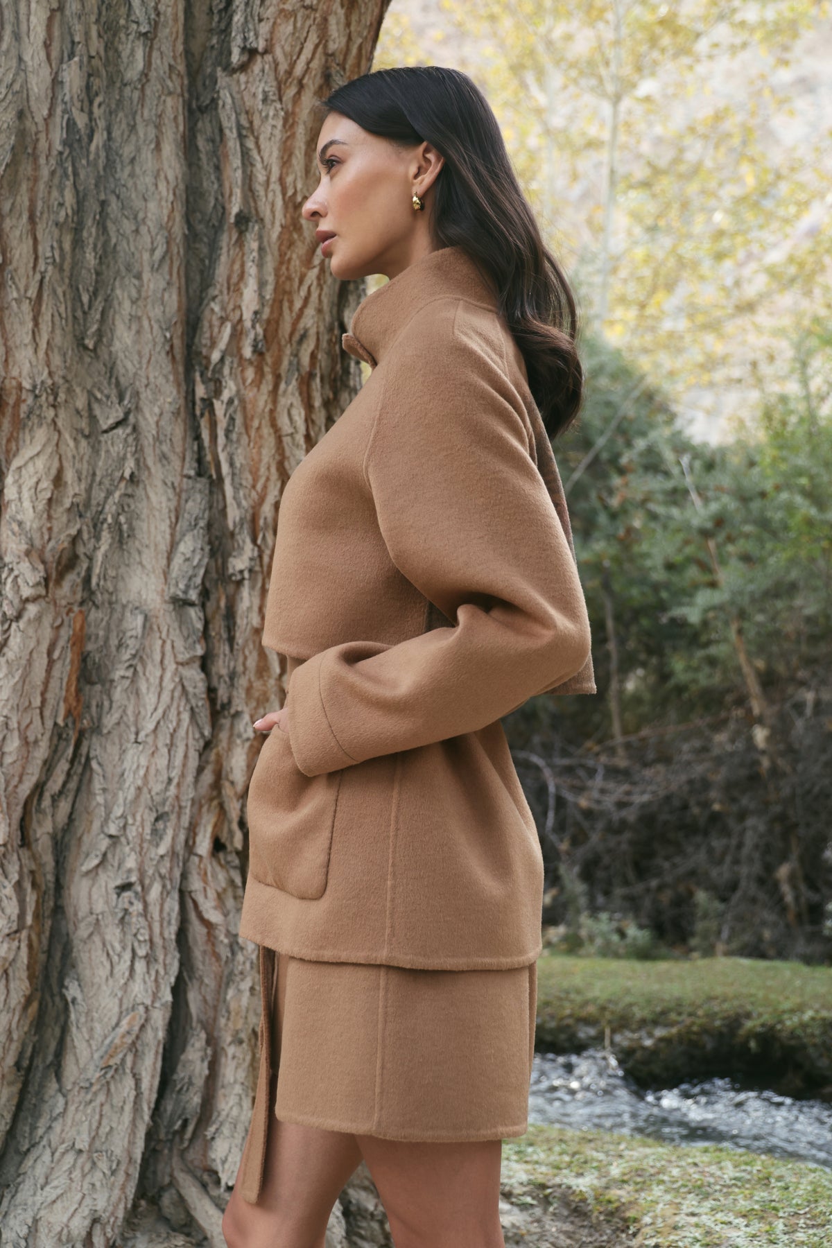 Outlands Merino Wool Blend Trench Jacket (Caramel)