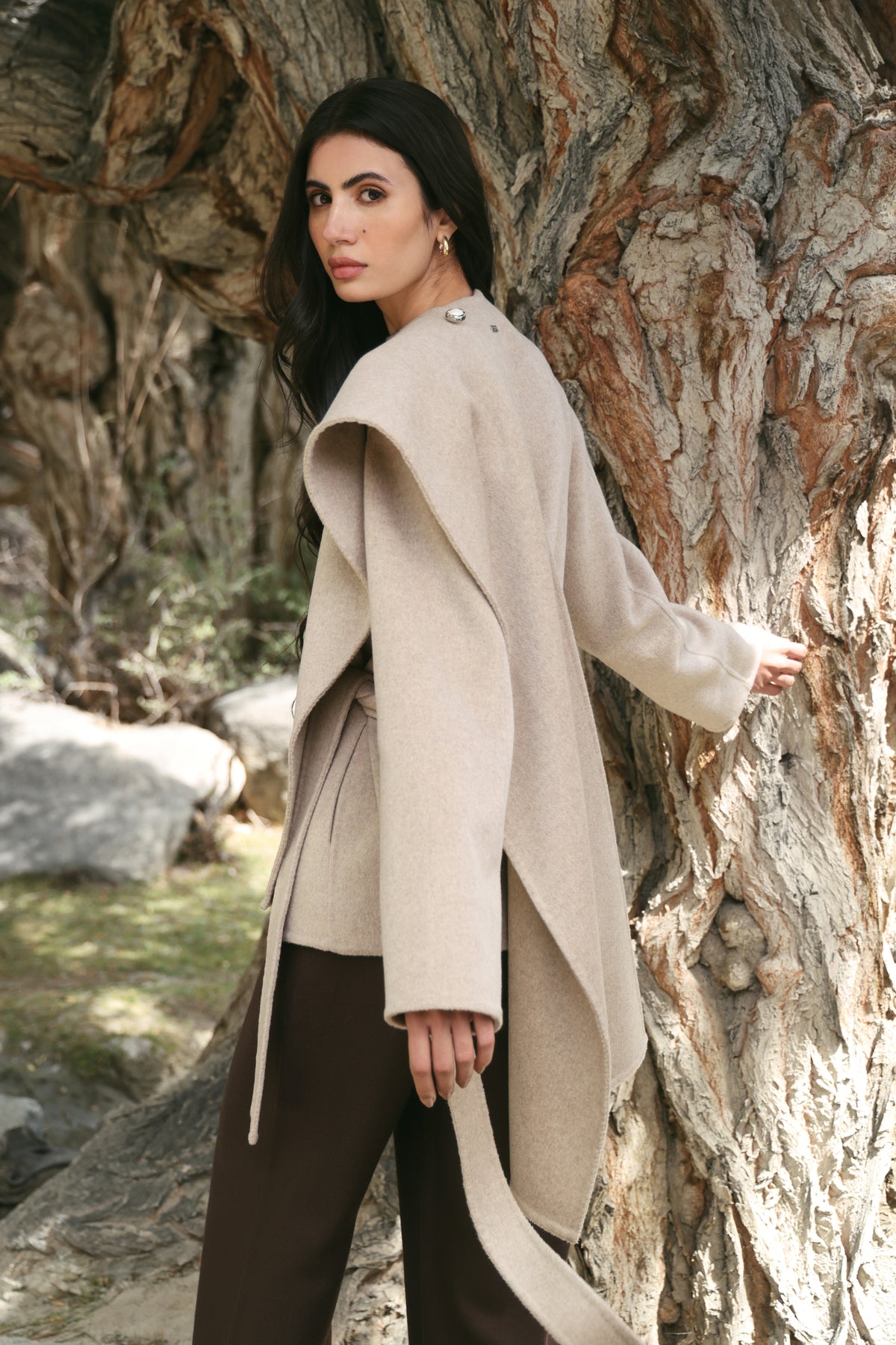 Cashmere-Silk-Merino Blend Scarf Coat (Winter Oat)