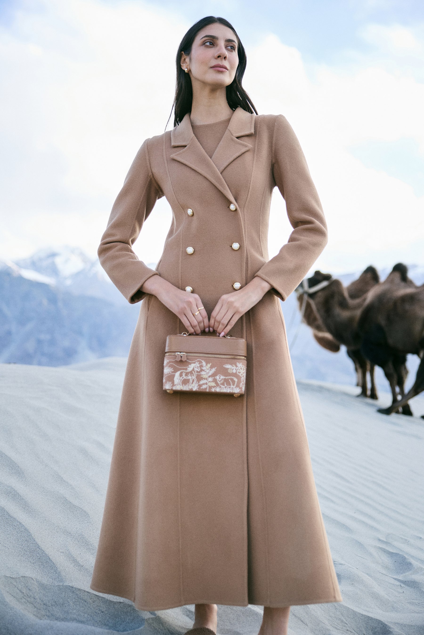 Cashmere-Silk-Merino Blend Dress Coat (Warm Honey)