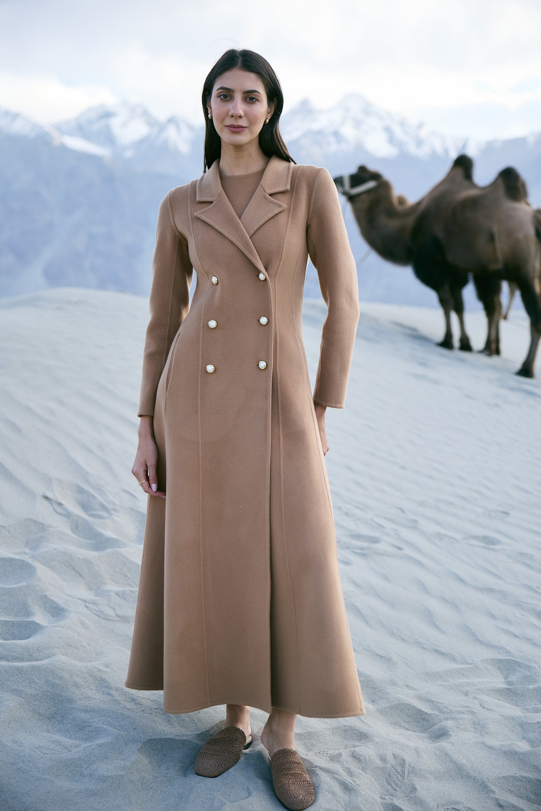 Cashmere-Silk-Merino Blend Dress Coat (Warm Honey)