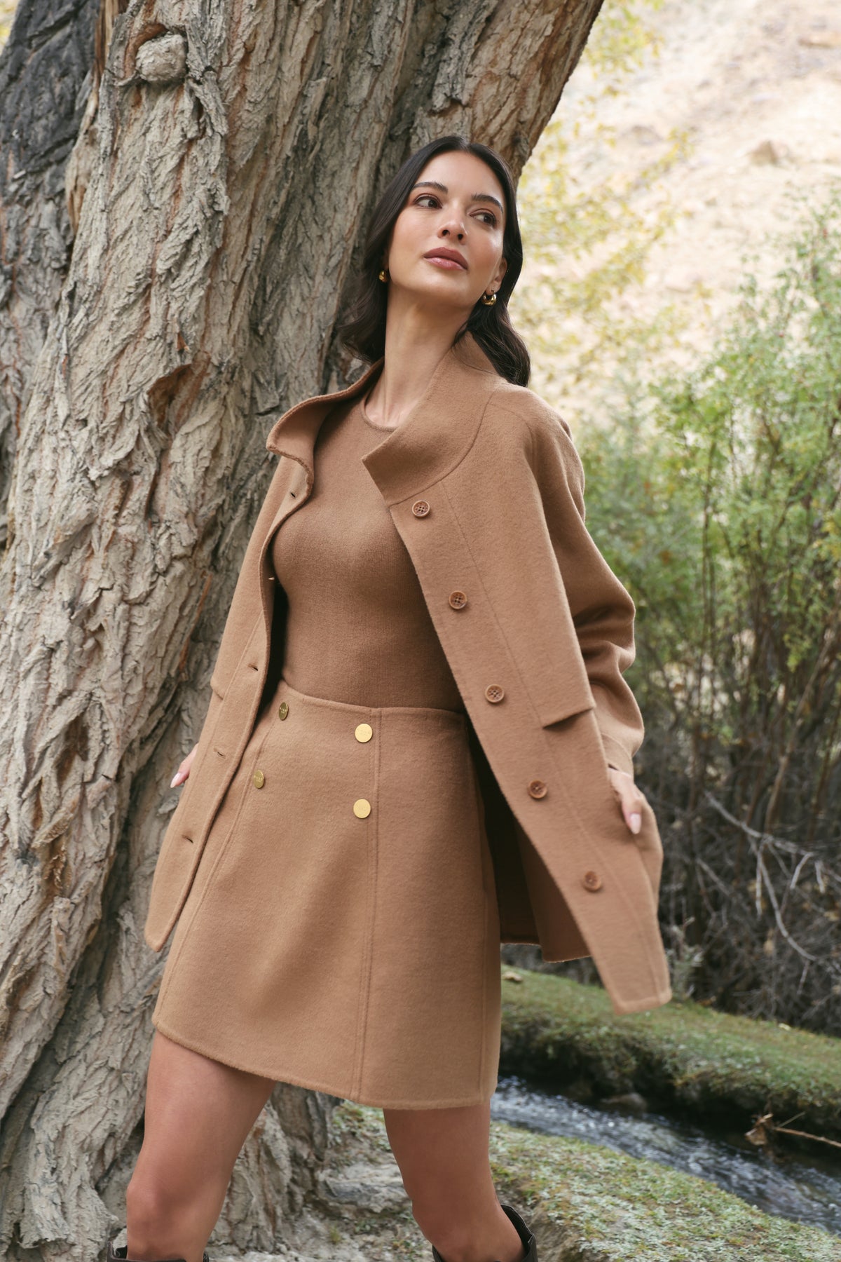 Outlands Merino Wool Blend Trench Jacket (Caramel)