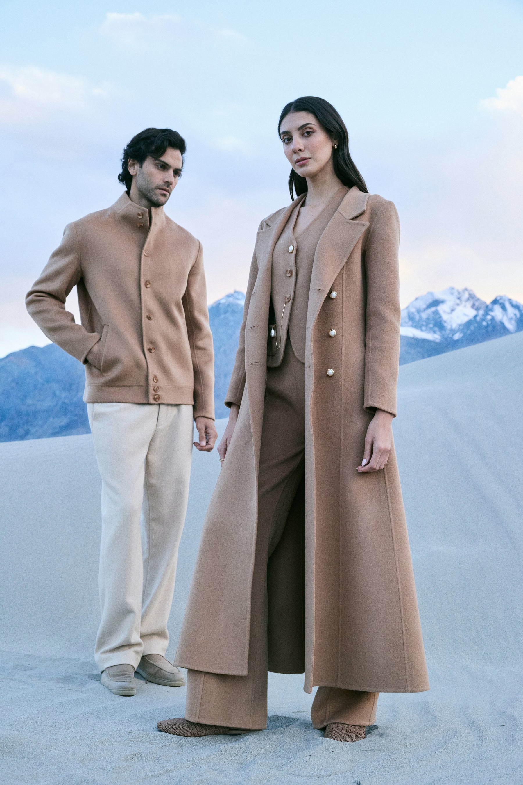 Cashmere-Silk-Merino Blend Dress Coat (Warm Honey)