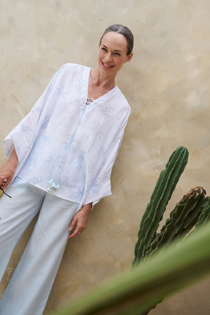 Oasis Print One Size Top & Easy Living Pants (Spring Blue)