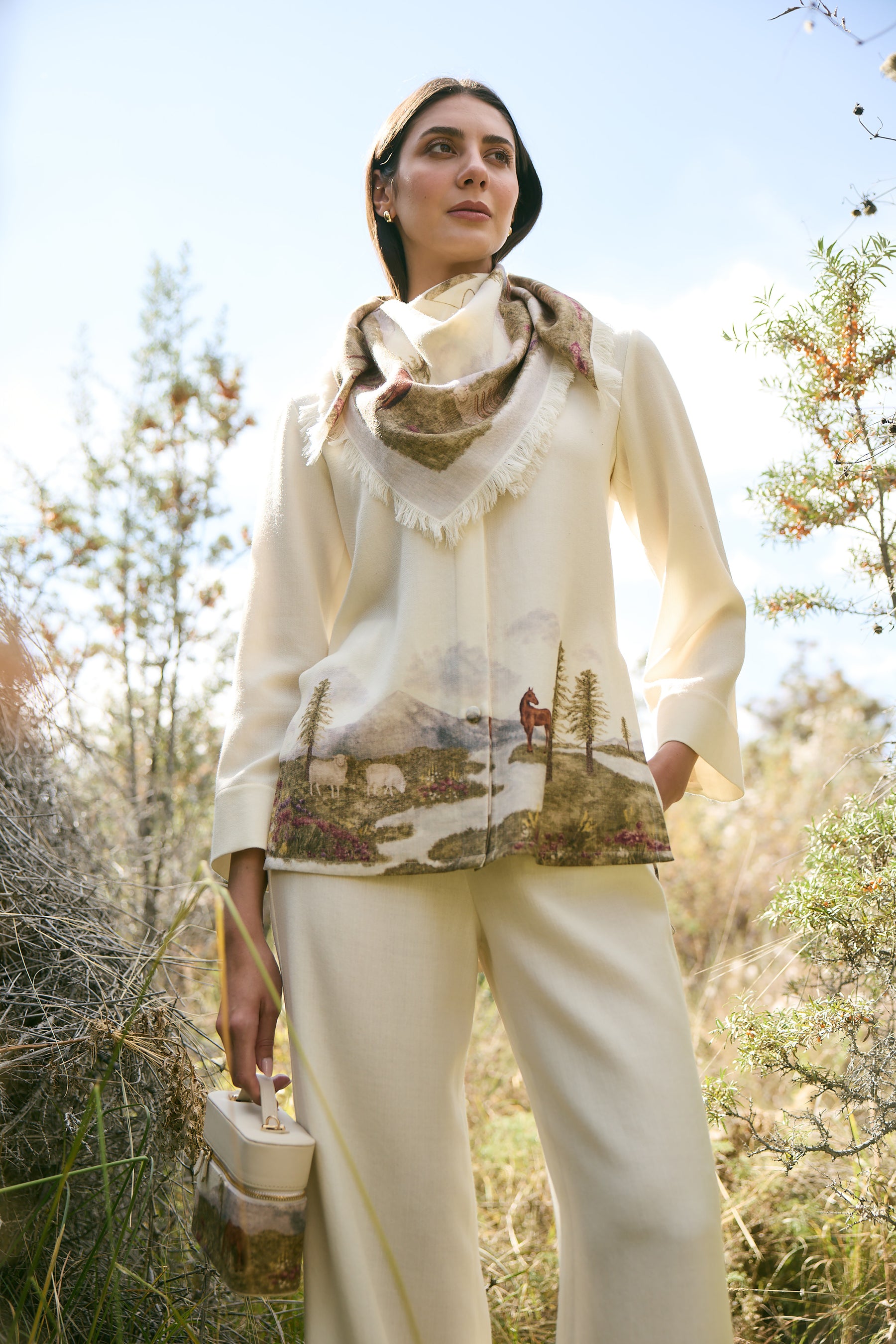 Valley Print Woollen Top (Ivory)