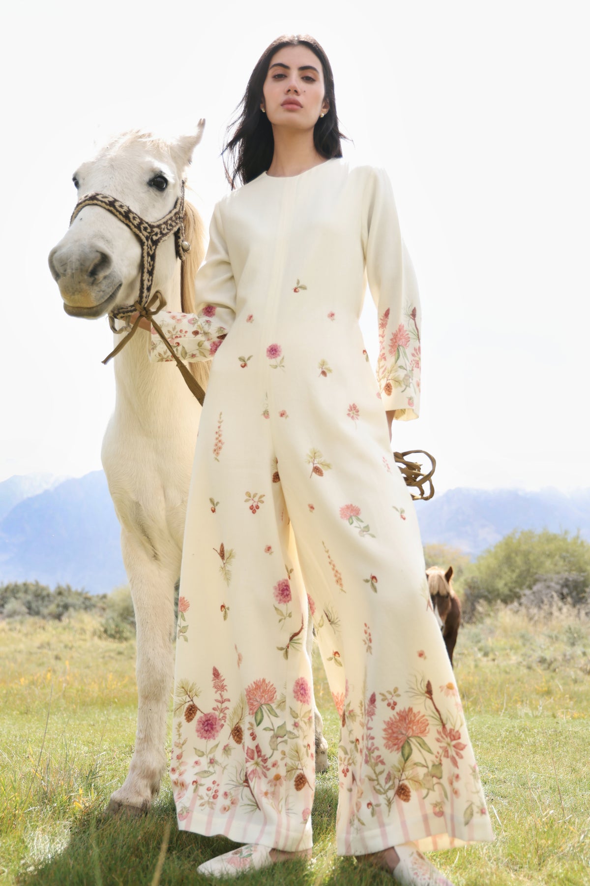 Autumn Bloom Woollen Jumpsuit (Ivory Alpine Botanics)