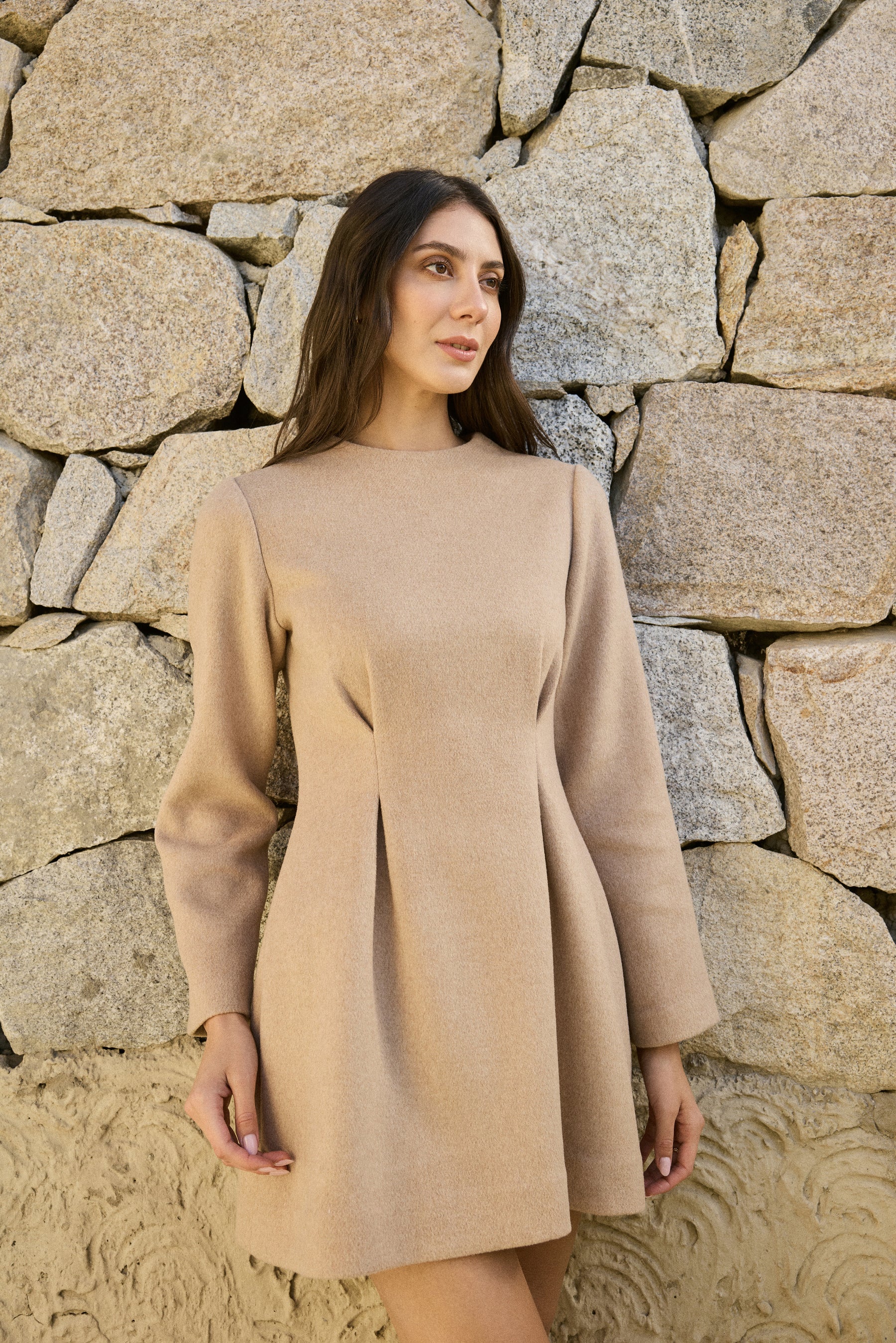 Merino Wool Blend Spine Dress (Oatmeal)