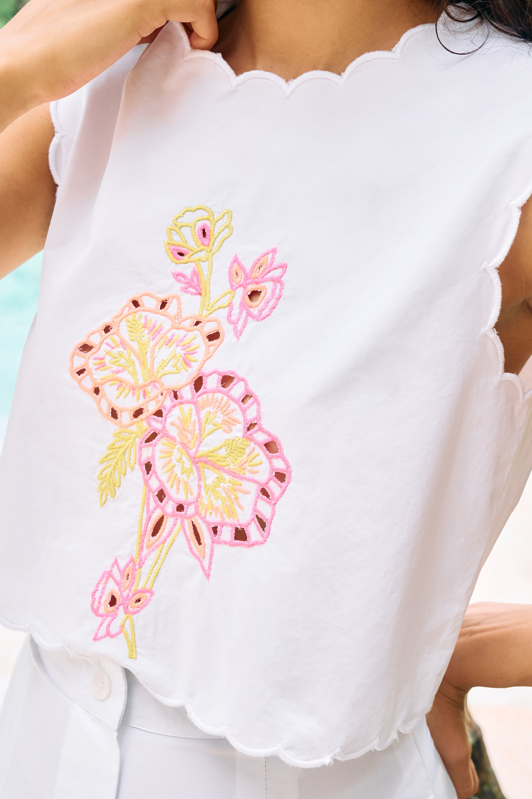 White Meadow Cotton Poplin Top