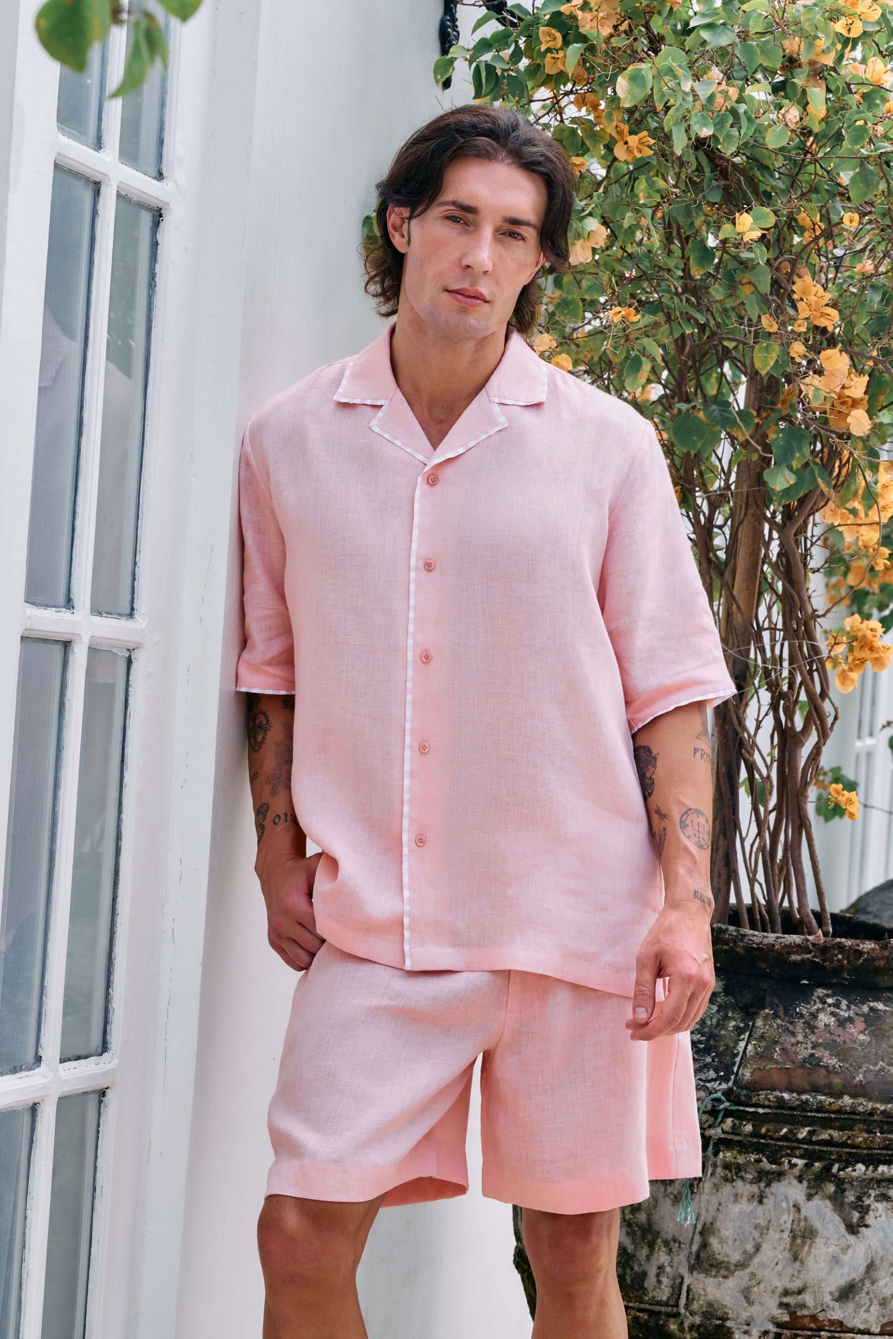 Daybreak Camp Collar Shirt & At Ease Shorts - Man (Raspberry)