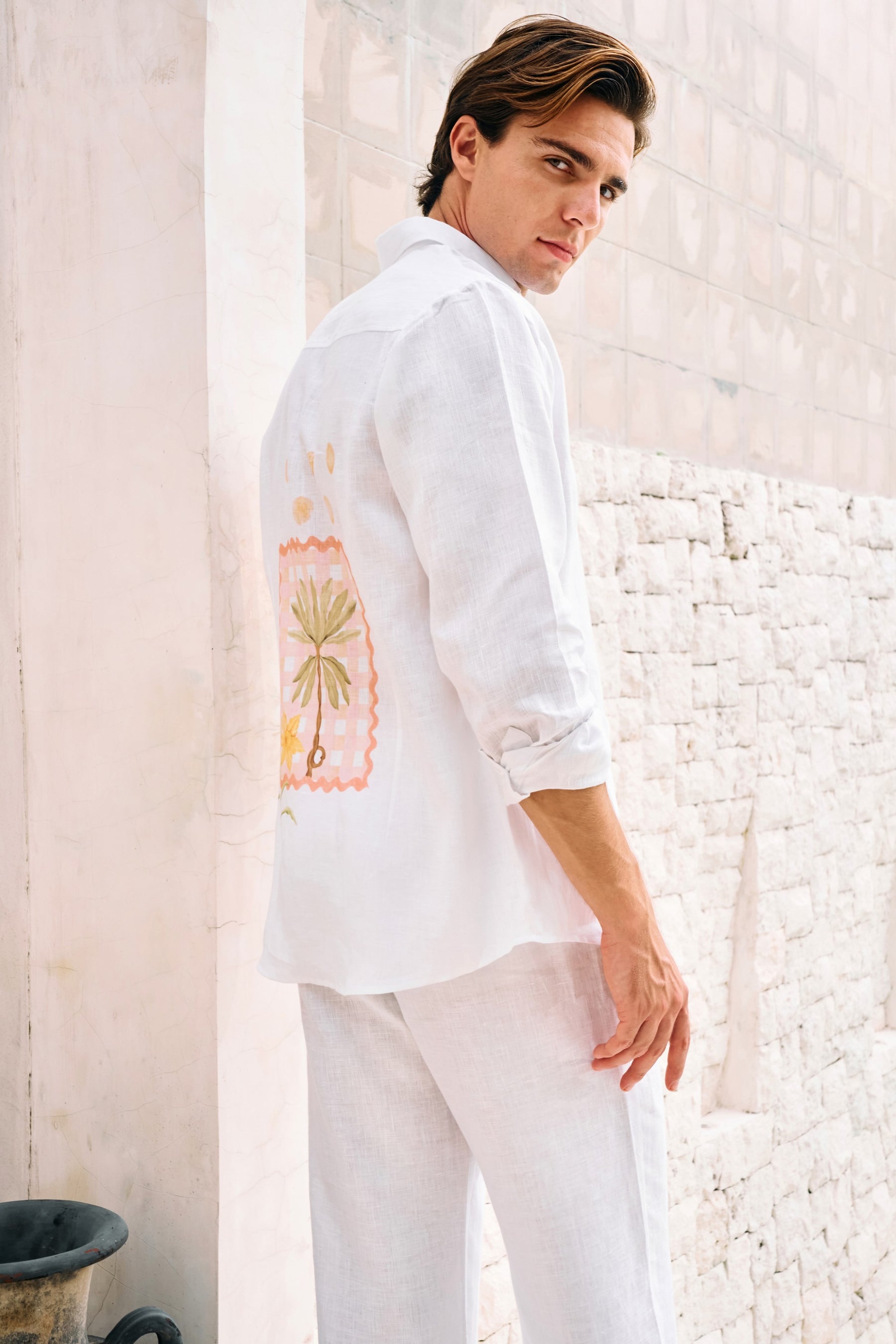 Postcard Back Print Shirt & Steady Form Pants - Man (White)