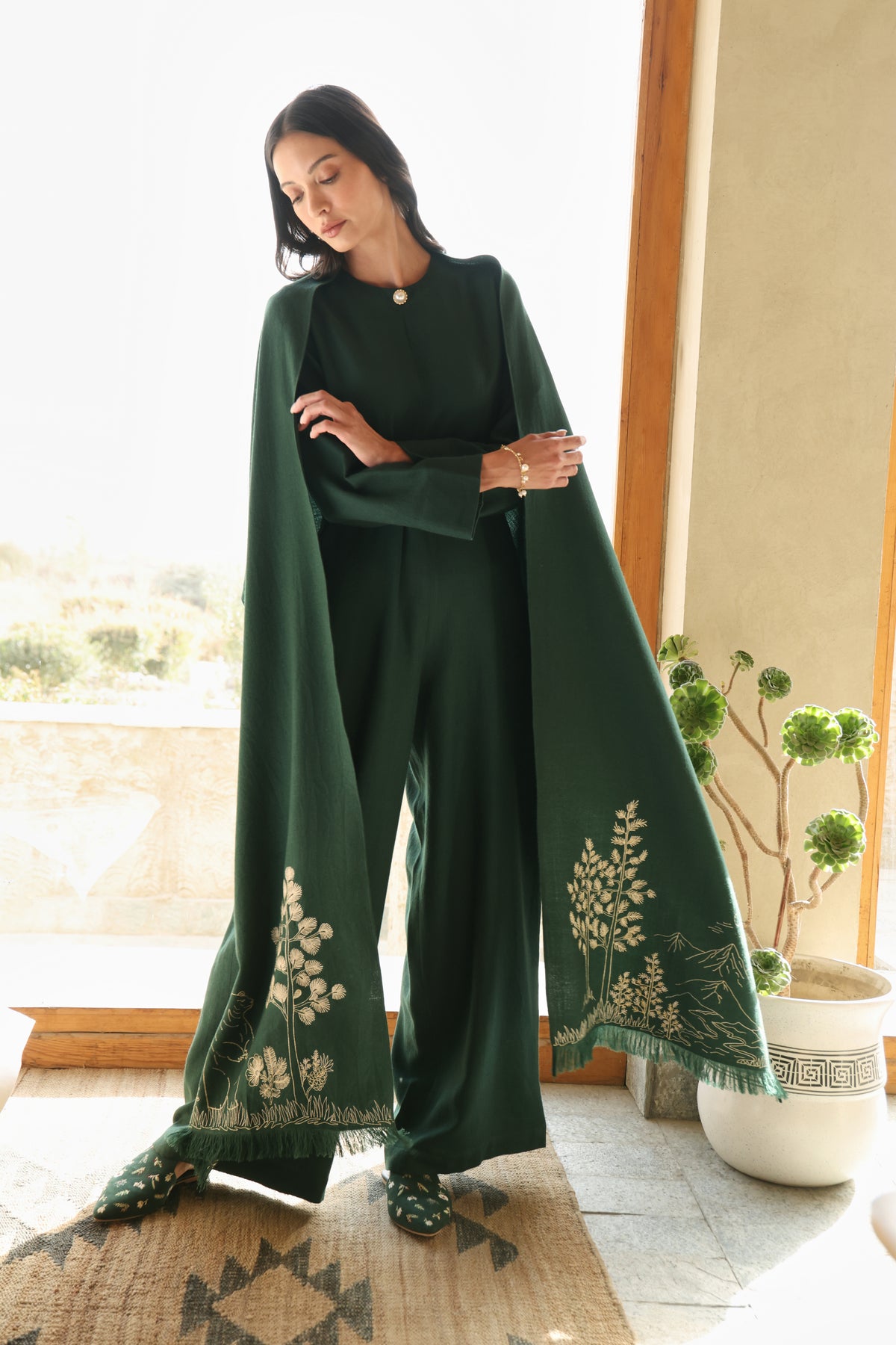 Evergreen Woollen Shawl (Forest Pine)