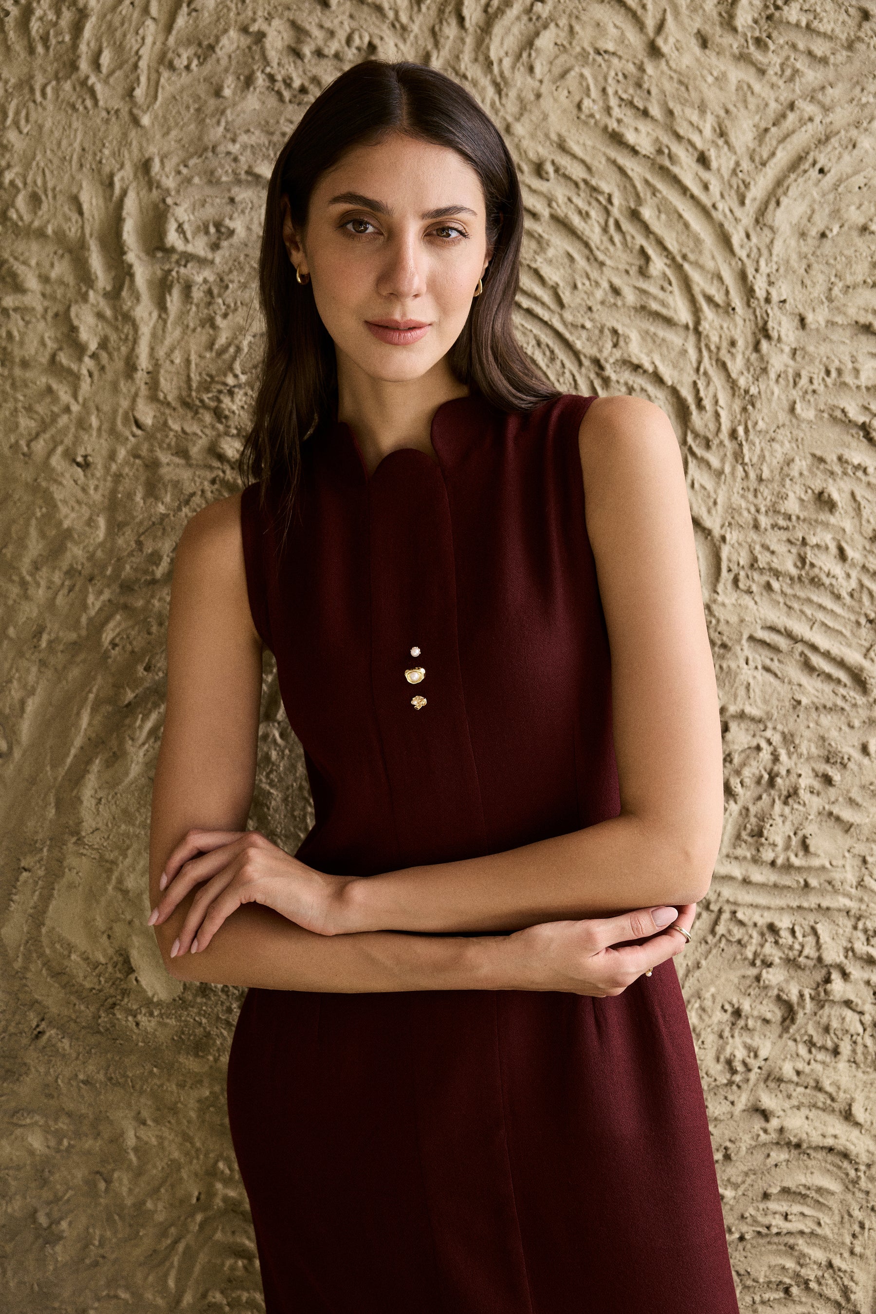 Aira Woollen Dress (Merlot)