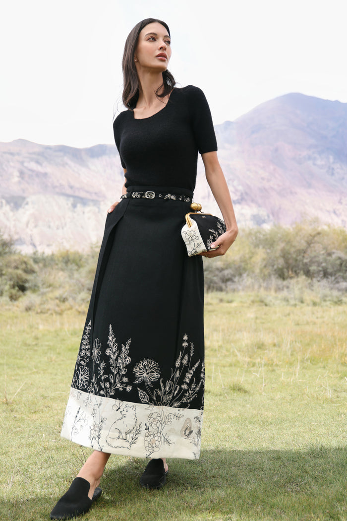 Hearth Midi Woollen Skirt (Black & White)