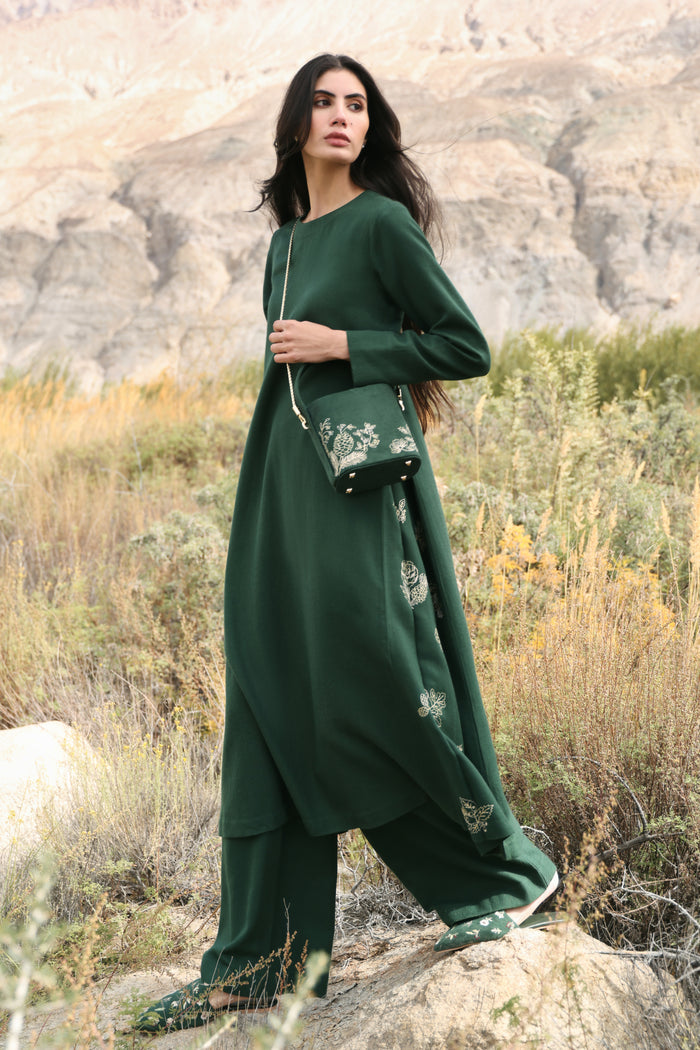 First Frost Woollen Top Dress (Forest Pine) & First Frost Woollen Pants (Forest Pine)