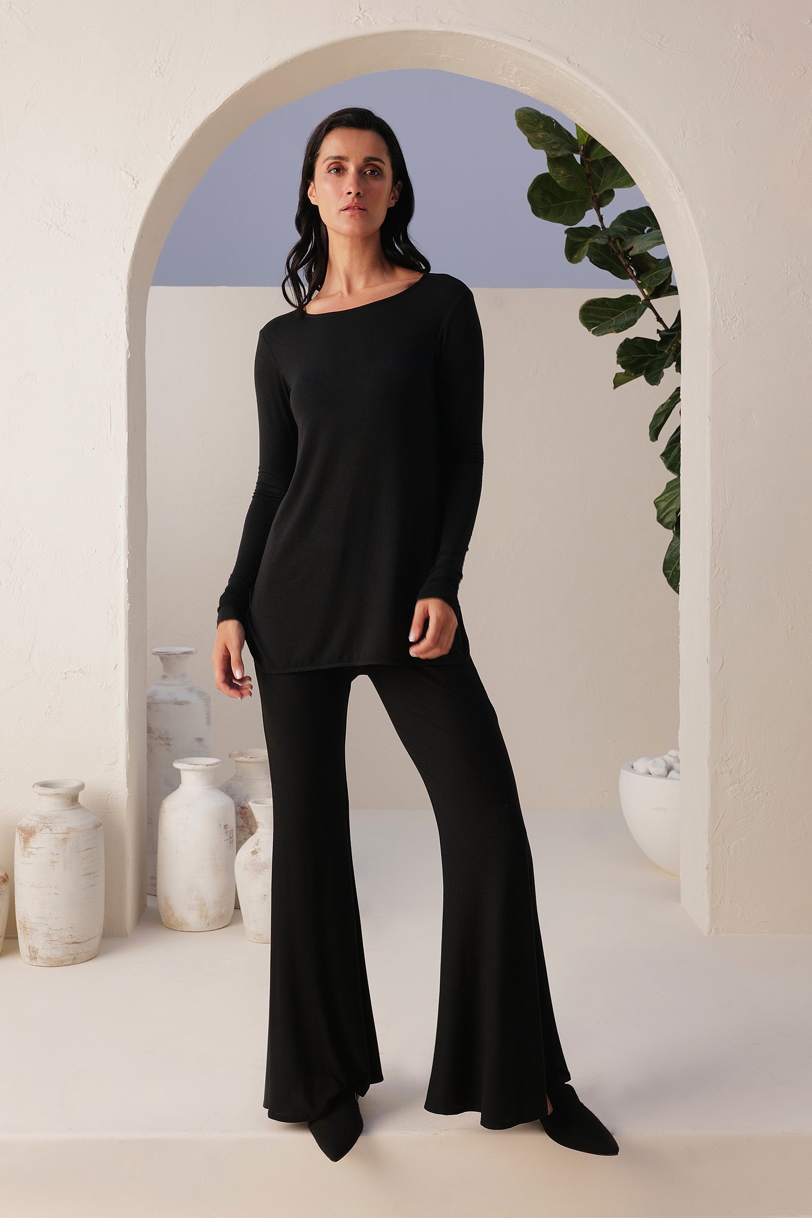 Sand Skin Flared Black Pants