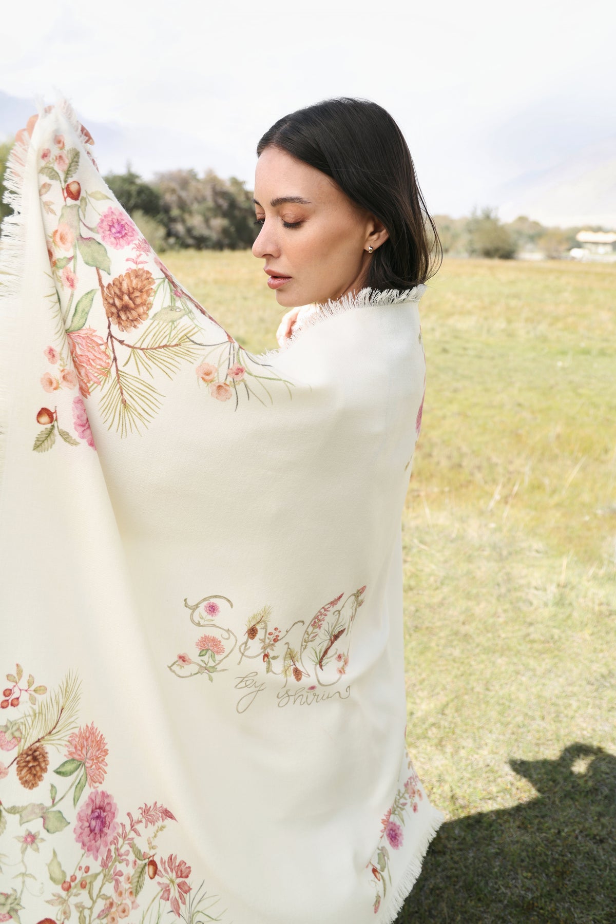 Winter Hush Woollen Scarf (Ivory Alpine Botanics)