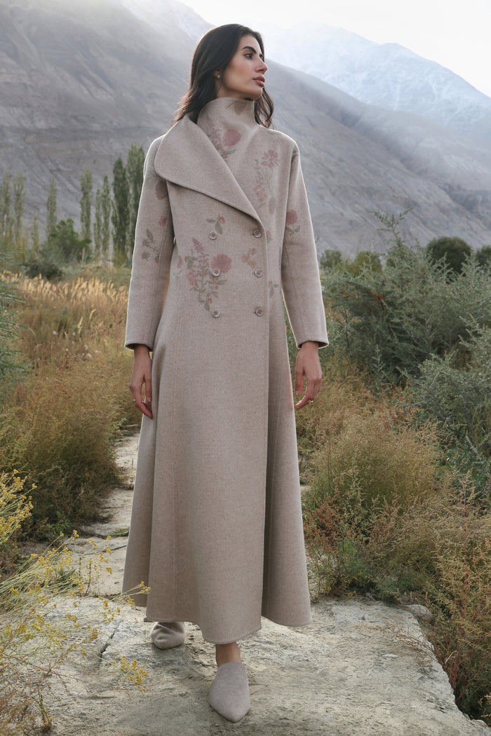 Cashmere-Silk-Merino Blend Reversible Dress Coat (Winter Oat)