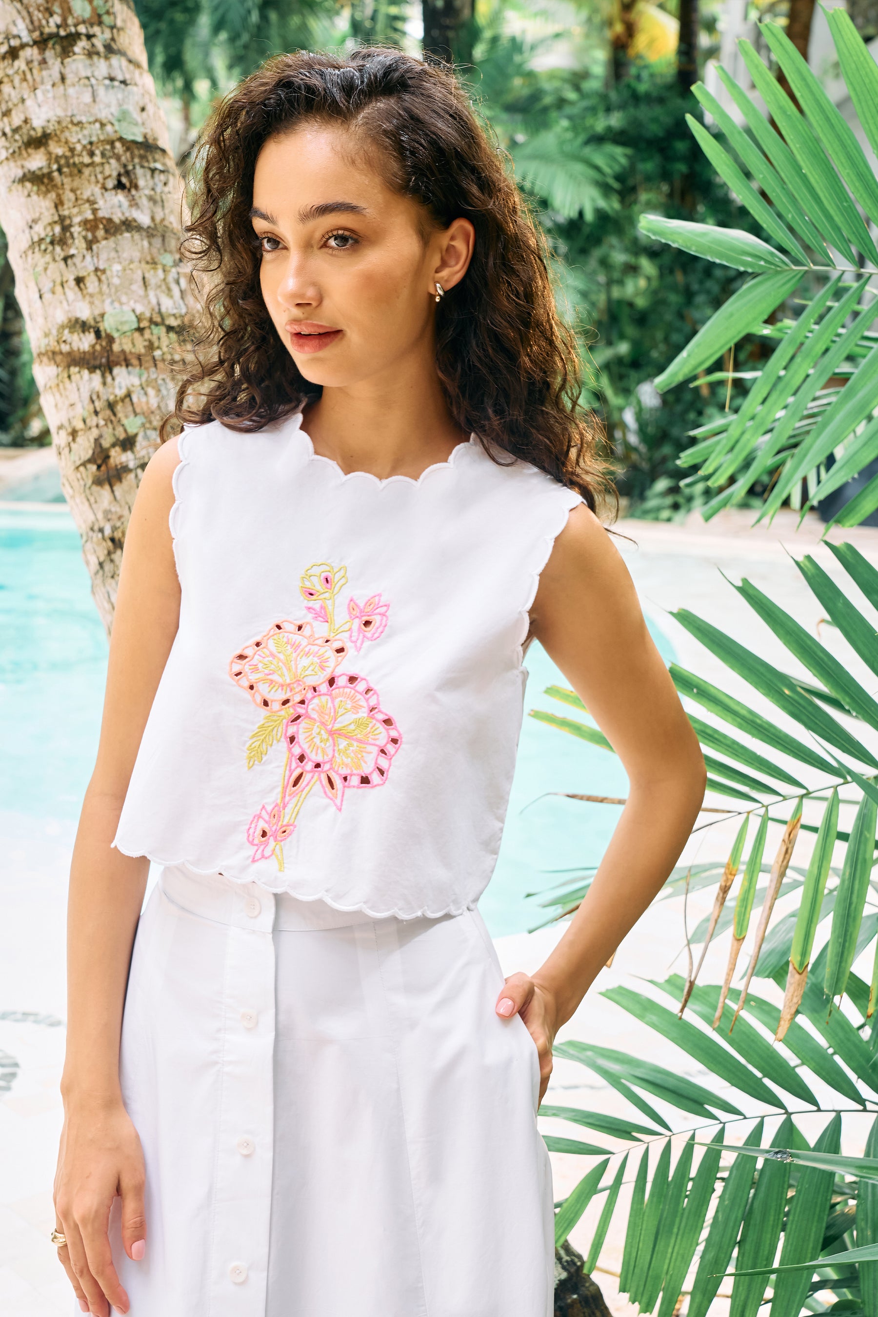 White Meadow Cotton Poplin Top