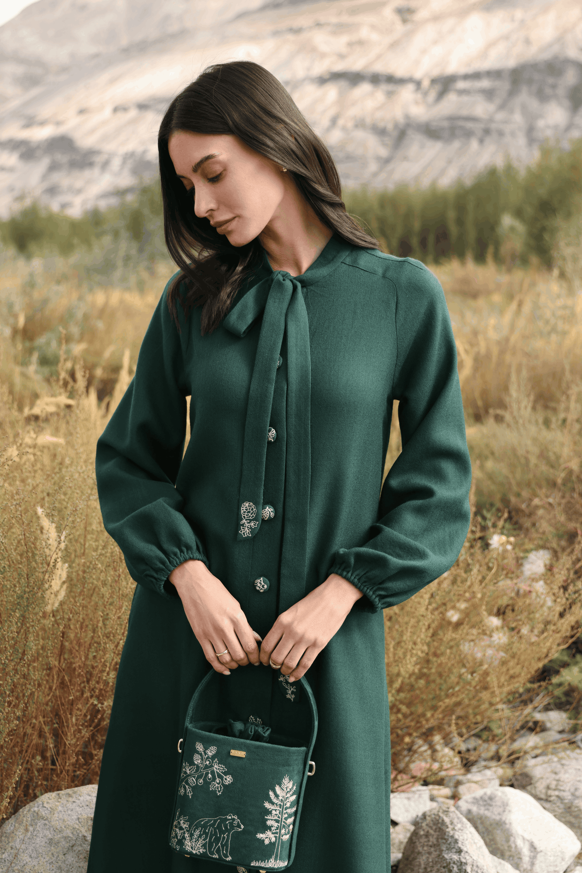 Ivy Woollen Dress (Forest Pine)
