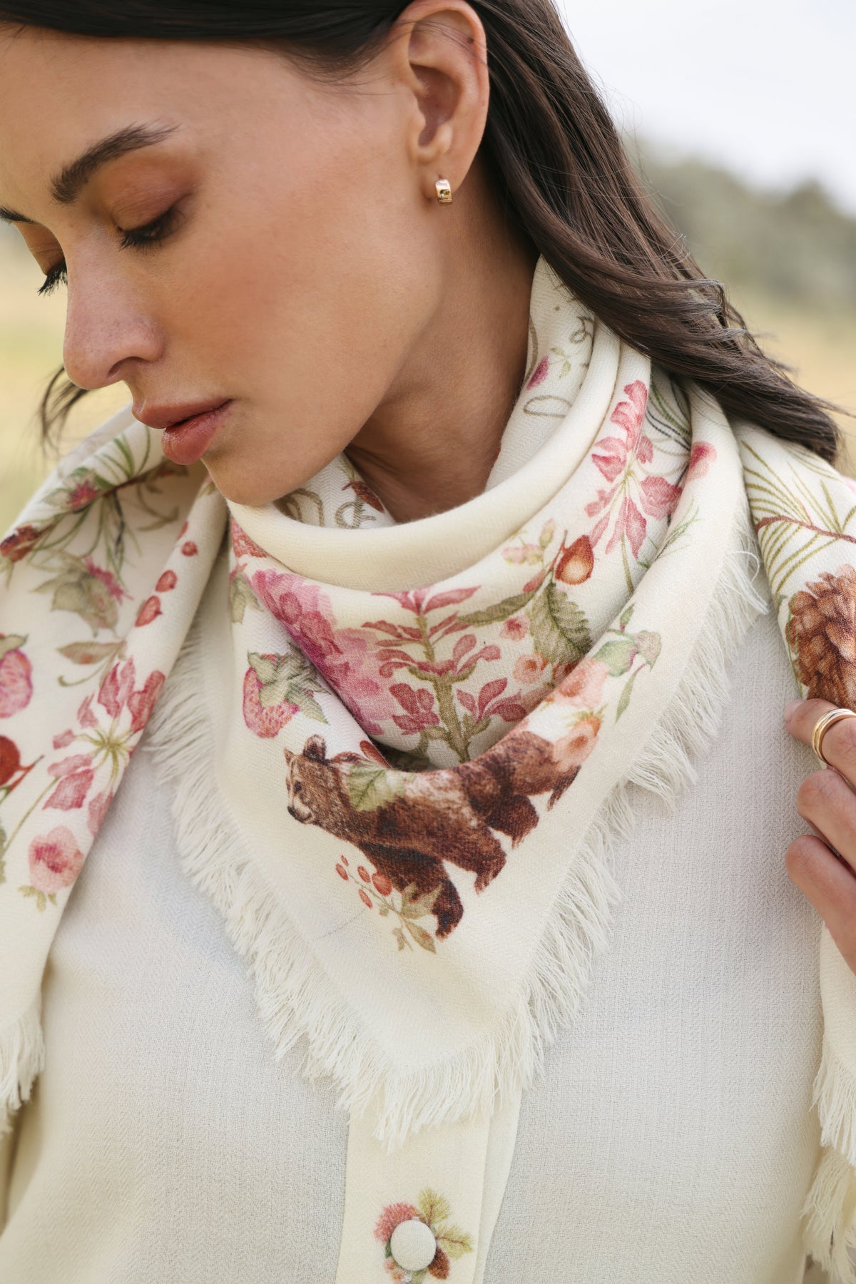 Winter Hush Woollen Scarf (Ivory Alpine Botanics)