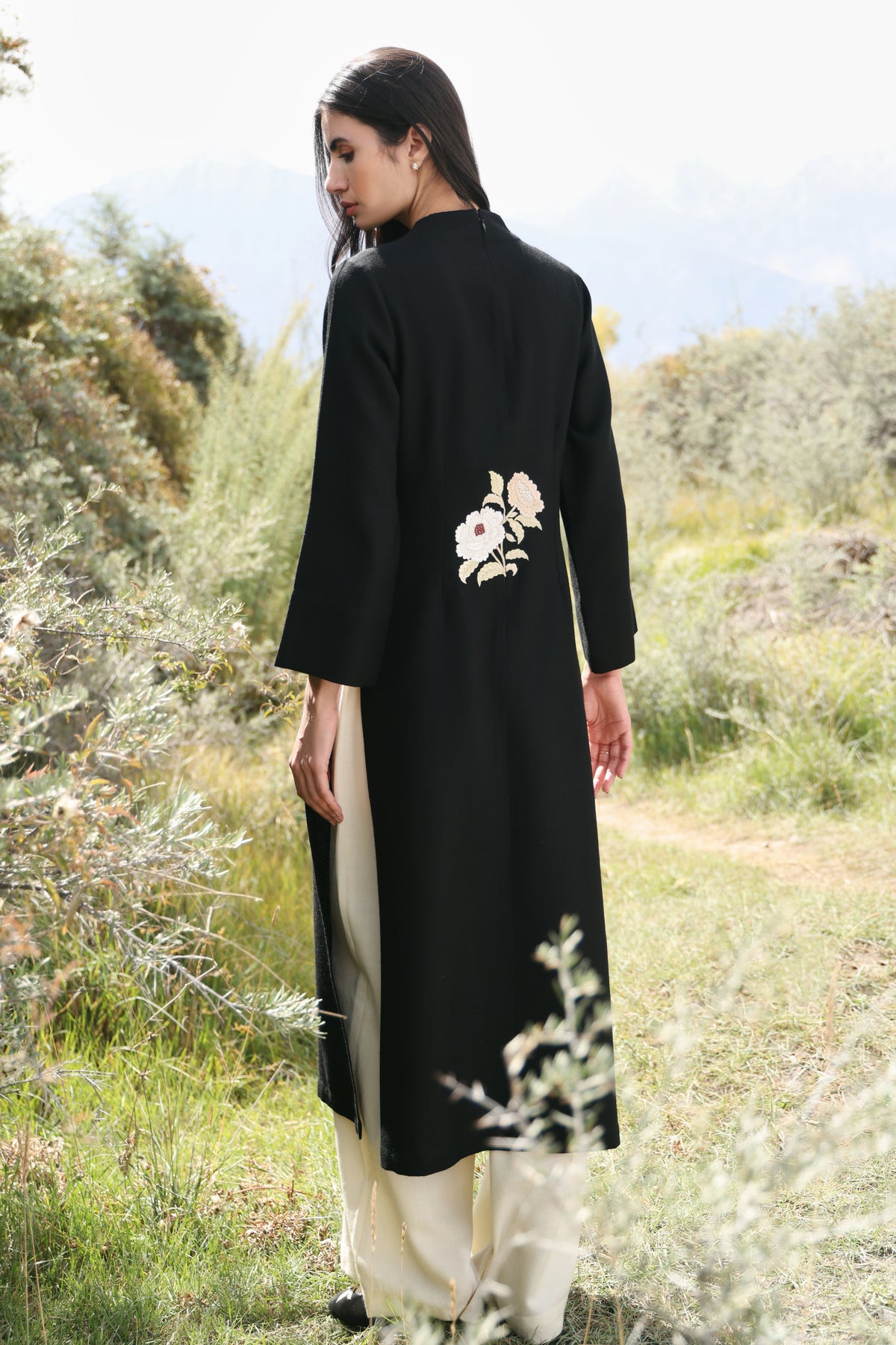Nightfall Long Woollen Top (Black) & Laha Woollen Pants (Ivory)