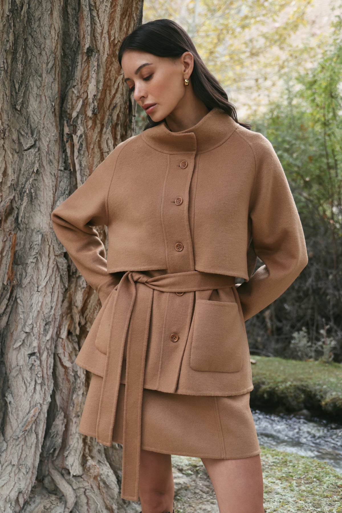 Outlands Merino Wool Blend Trench Jacket (Caramel)