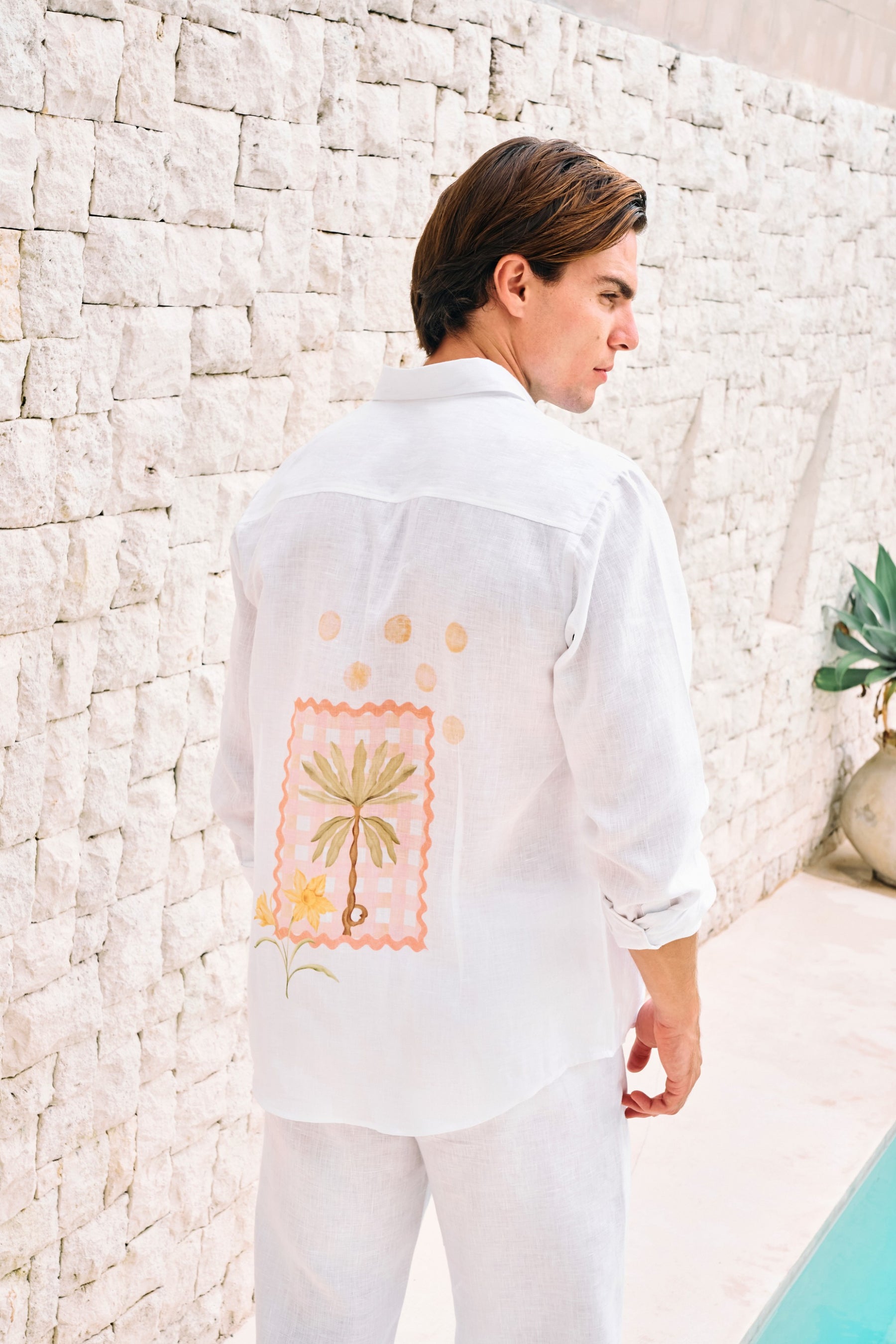 Postcard Back Print Shirt & Steady Form Pants - Man (White)