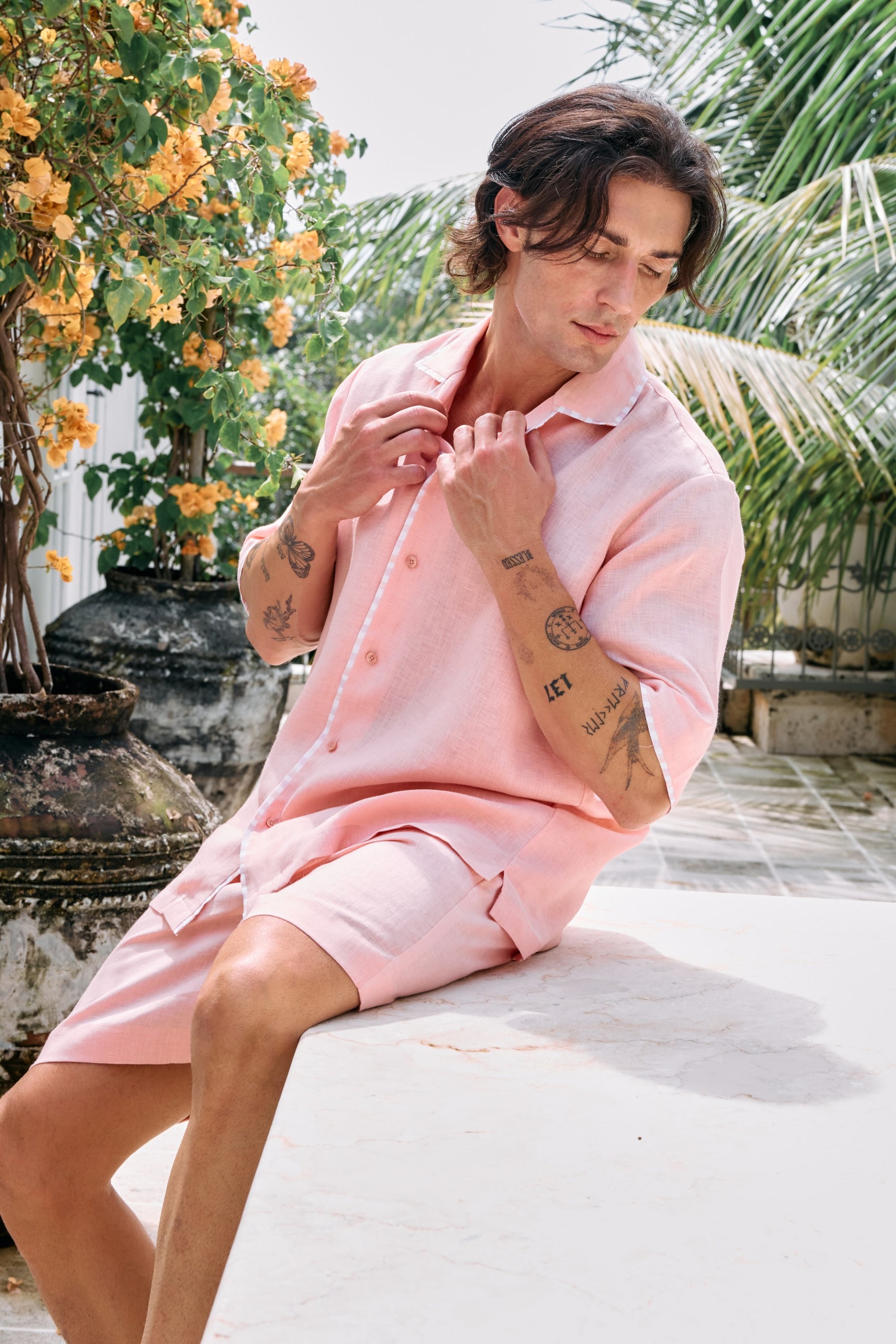 Daybreak Camp Collar Shirt & At Ease Shorts - Man (Raspberry)