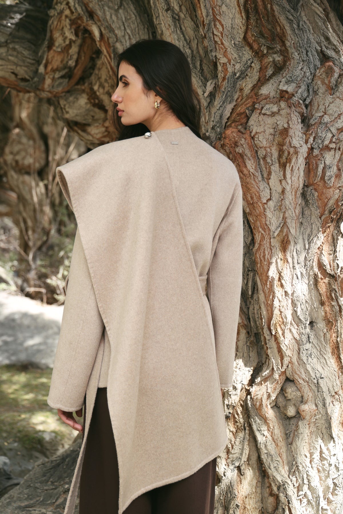 Cashmere-Silk-Merino Blend Scarf Coat (Winter Oat)