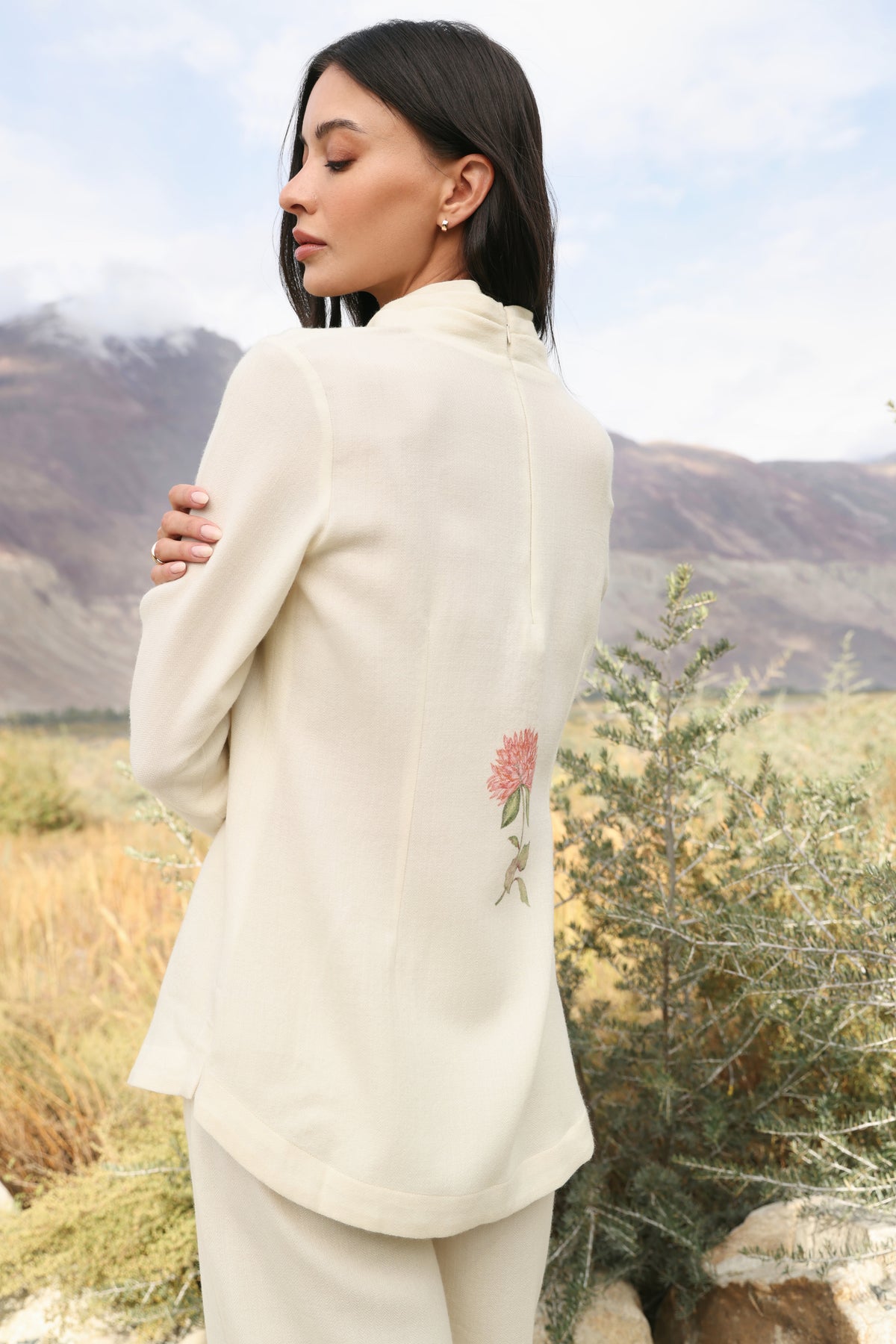 Winter Hush Button Scarf Woollen Top (Ivory Alpine Botanics)