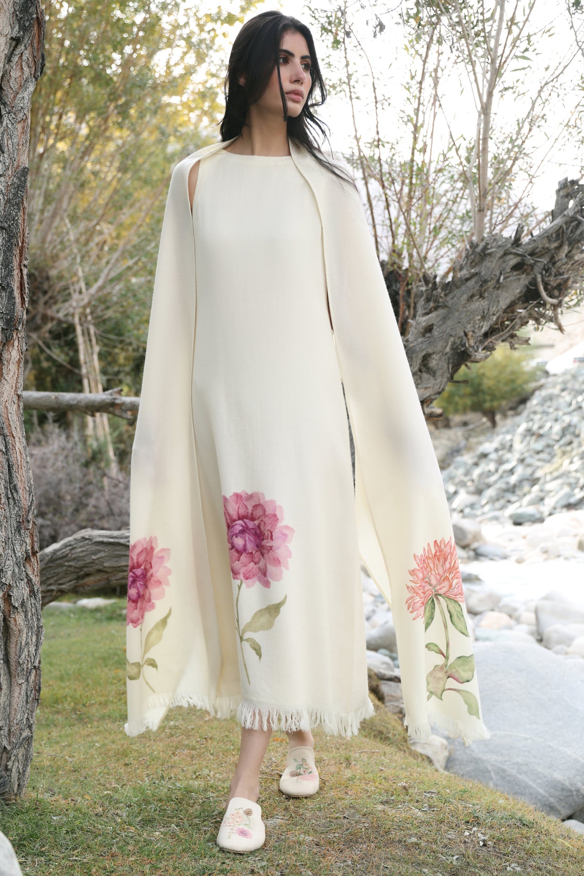 Day Bloom Woollen Dress (Ivory Alpine Botanics)