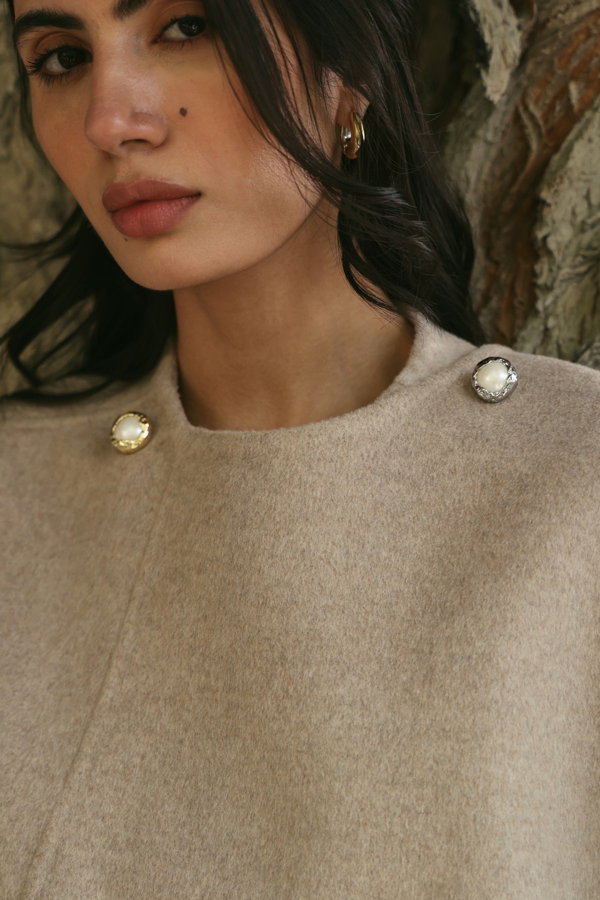 Cashmere-Silk-Merino Blend Scarf Coat (Winter Oat)