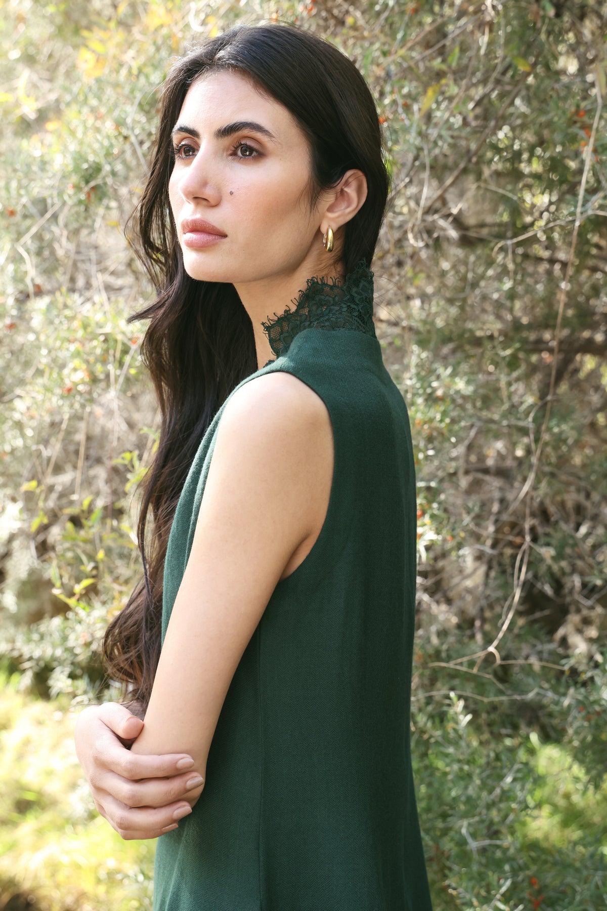 Afterglow Woollen Lace Dress (Forest Pine)