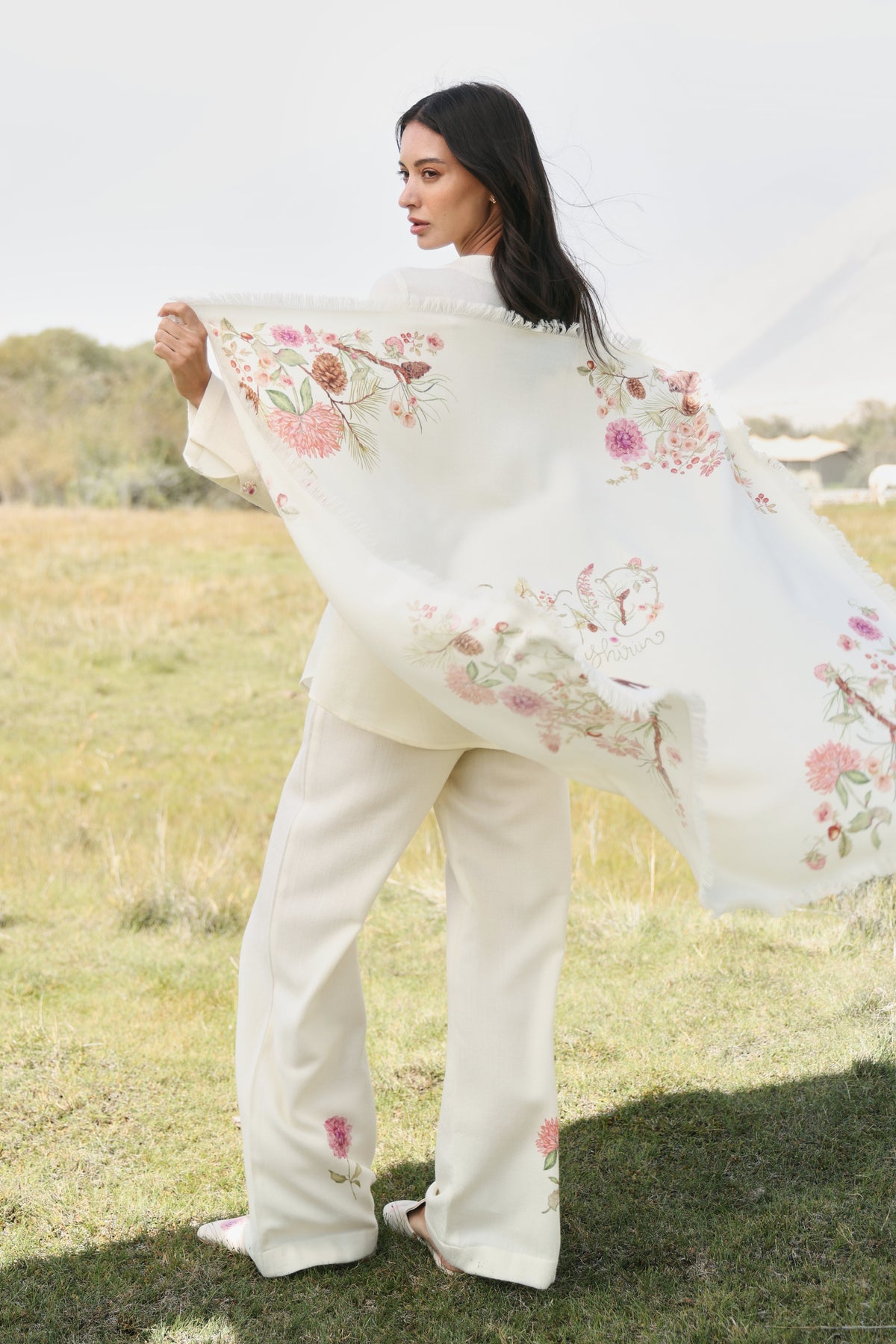 Winter Hush Woollen Scarf (Ivory Alpine Botanics)