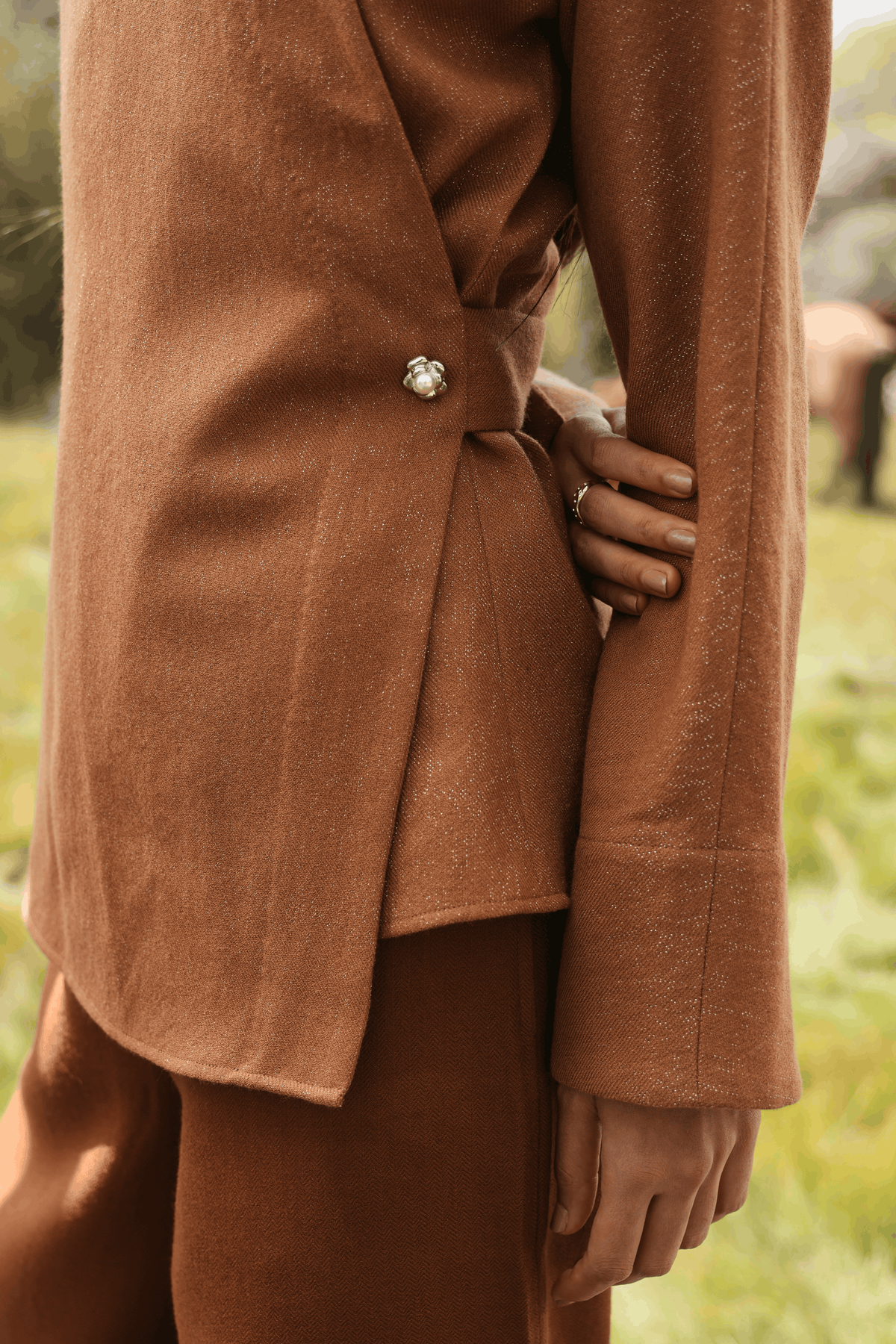 Autumn Chill Wrap Woollen Top (Maple)