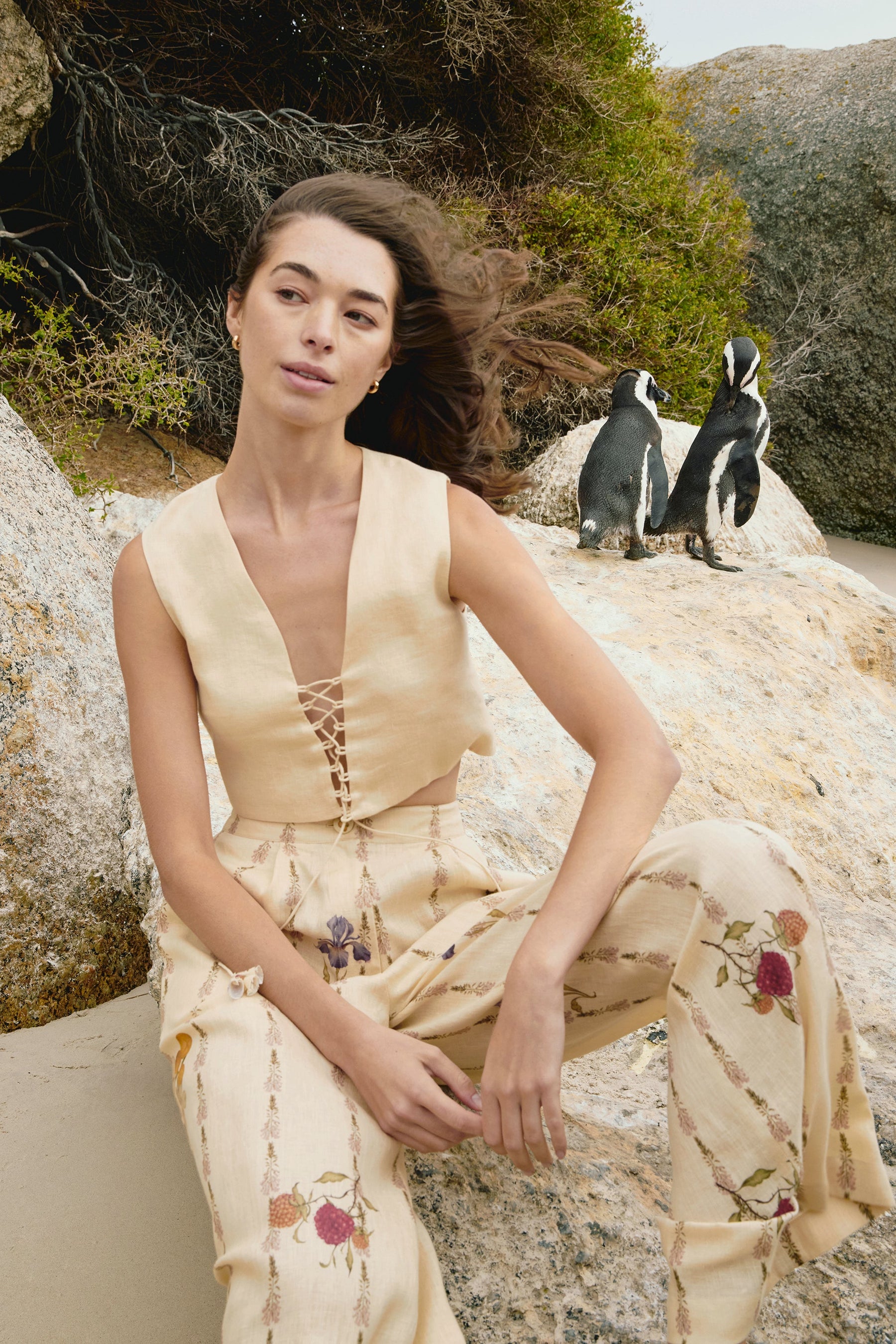 Mallorca Vest (Vanilla) & SAND Savanna Pants (Floral Vanilla)