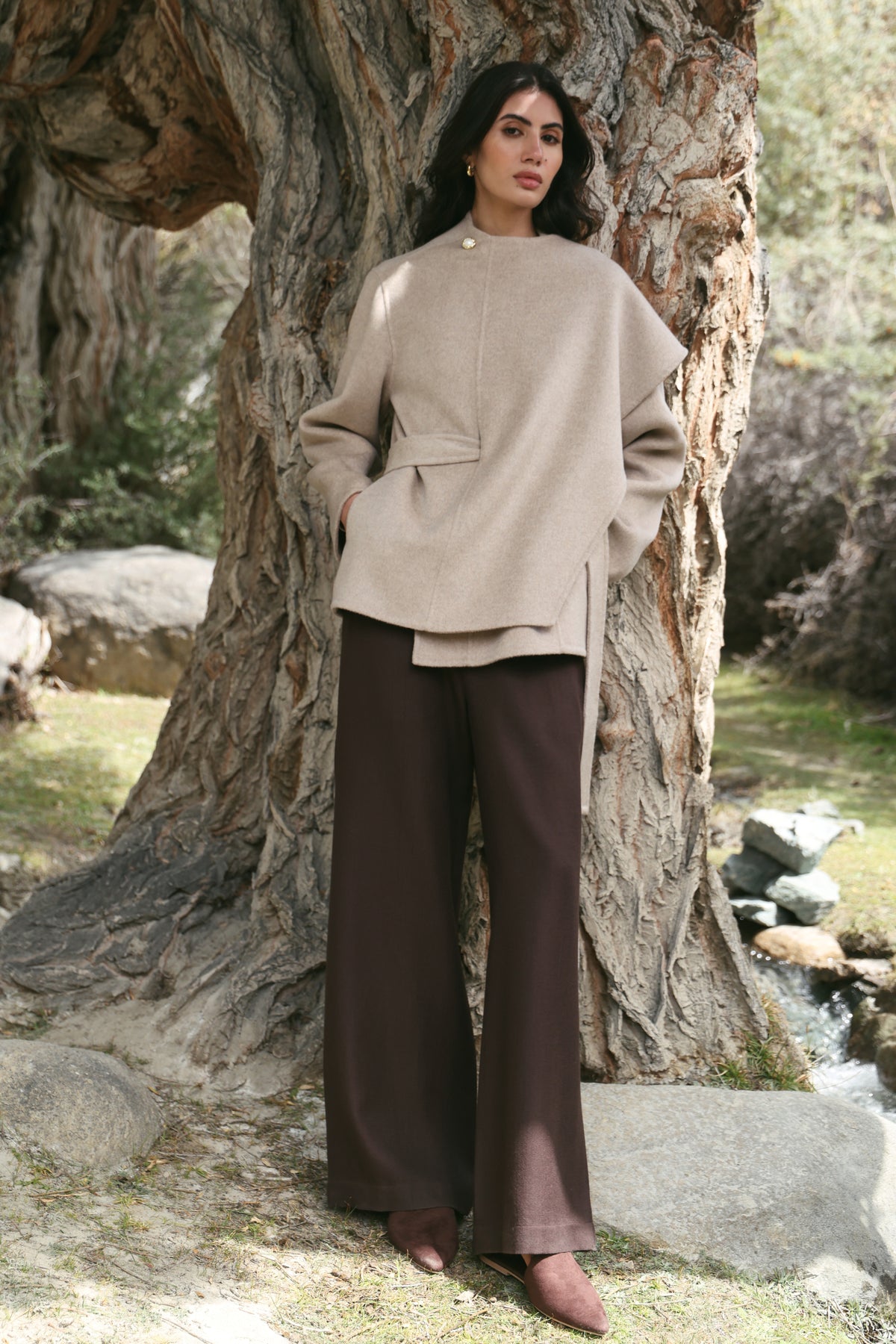 Cashmere-Silk-Merino Blend Scarf Coat (Winter Oat)