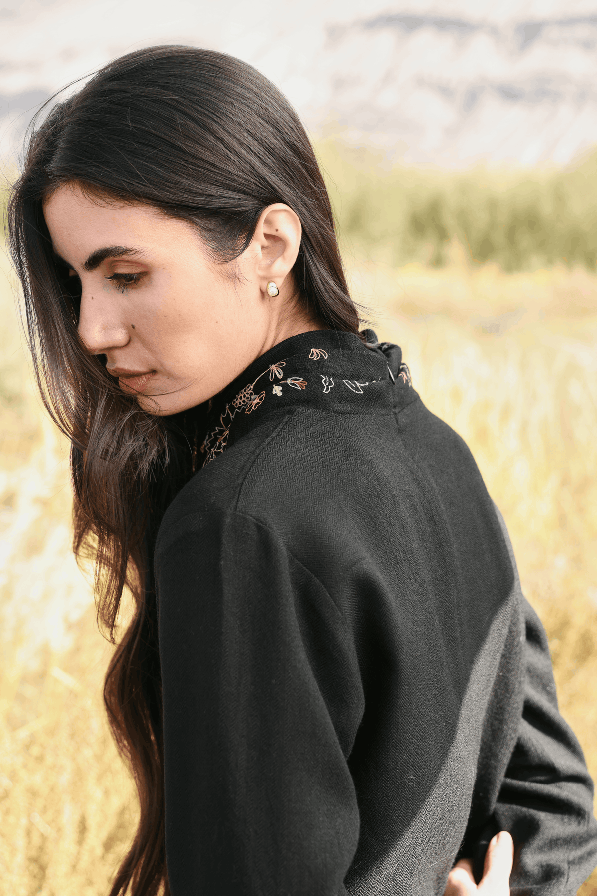 Winter Hush Button Scarf Woollen Top (Black)