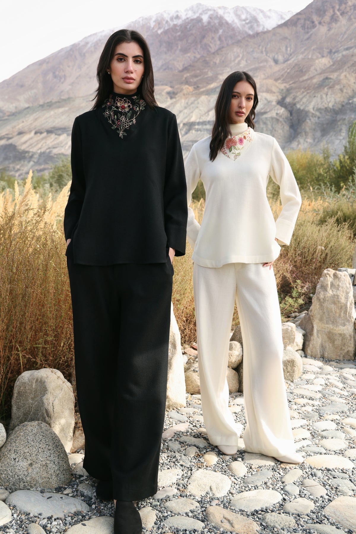 Winter Hush Button Scarf Top (Black) & Laha Woollen Pants (Black)