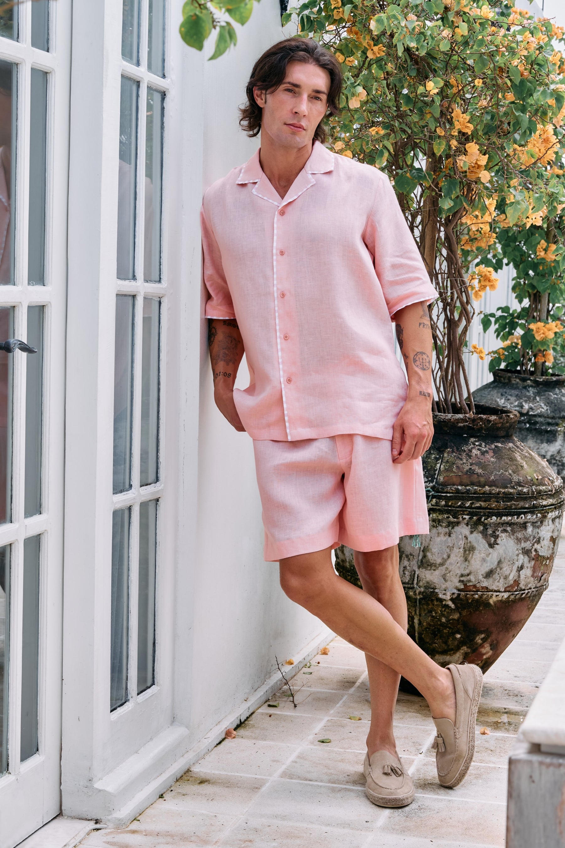 Daybreak Camp Collar Shirt & At Ease Shorts - Man (Raspberry)