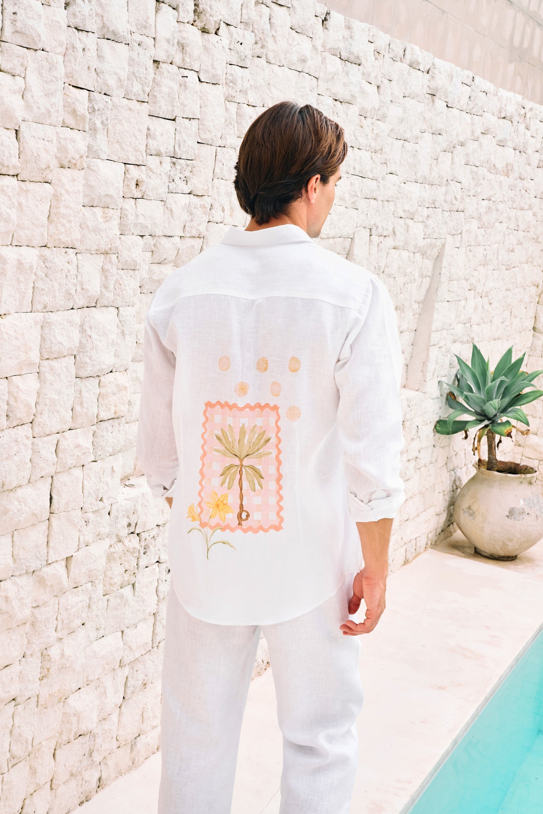 Postcard Back Print Shirt & Steady Form Pants - Man (White)