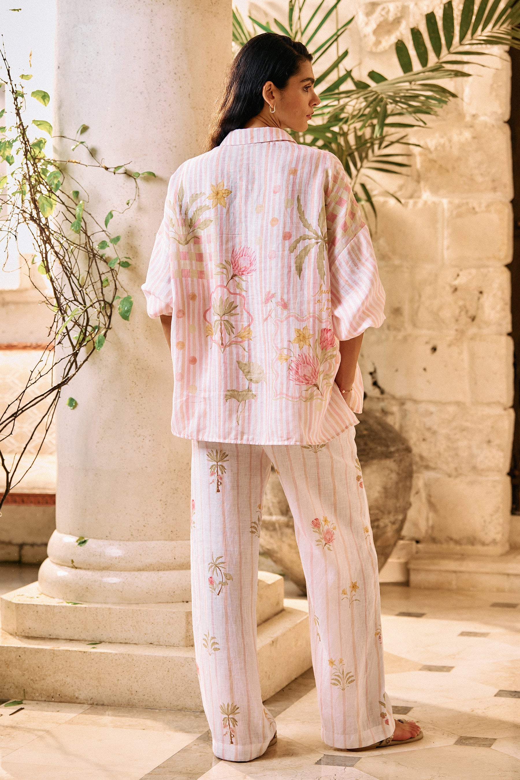 Postcard Fluid Shirt & Postcard Pants (White Floral Print)