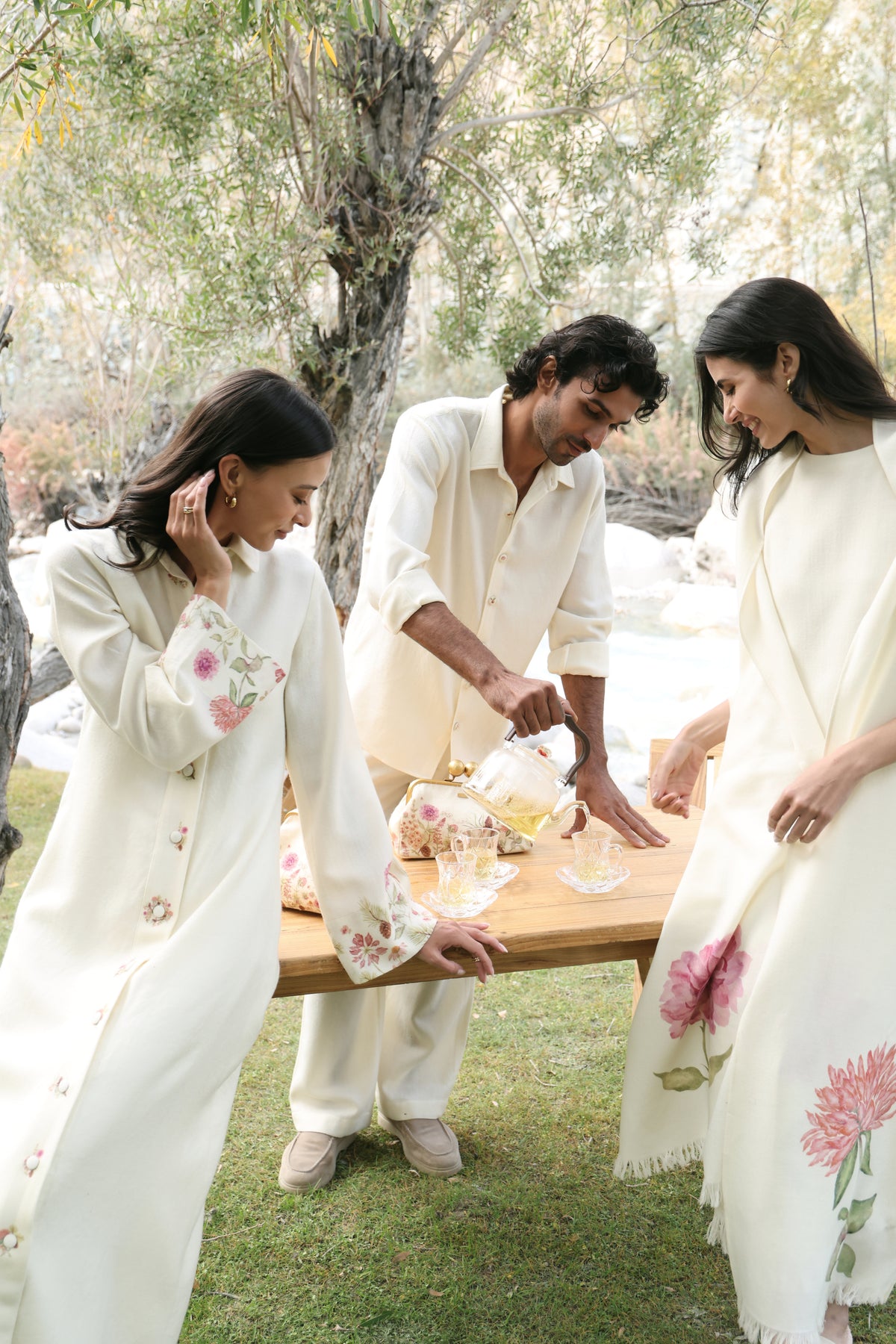 Autumn Bloom Woollen Long Shirt Dress (Ivory Alpine Botanics)