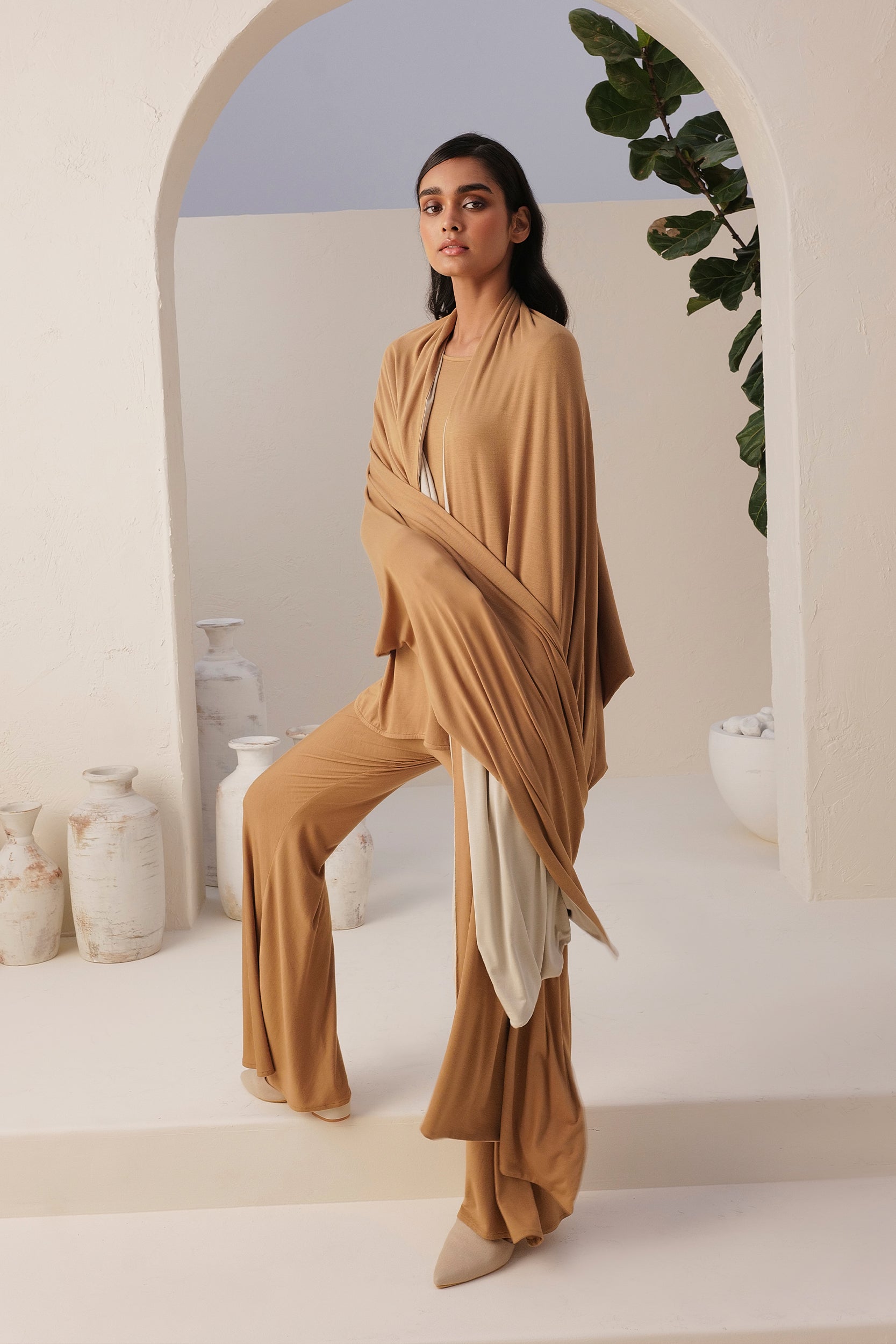 Sand Skin Reversable Shawl In Natural & Sand
