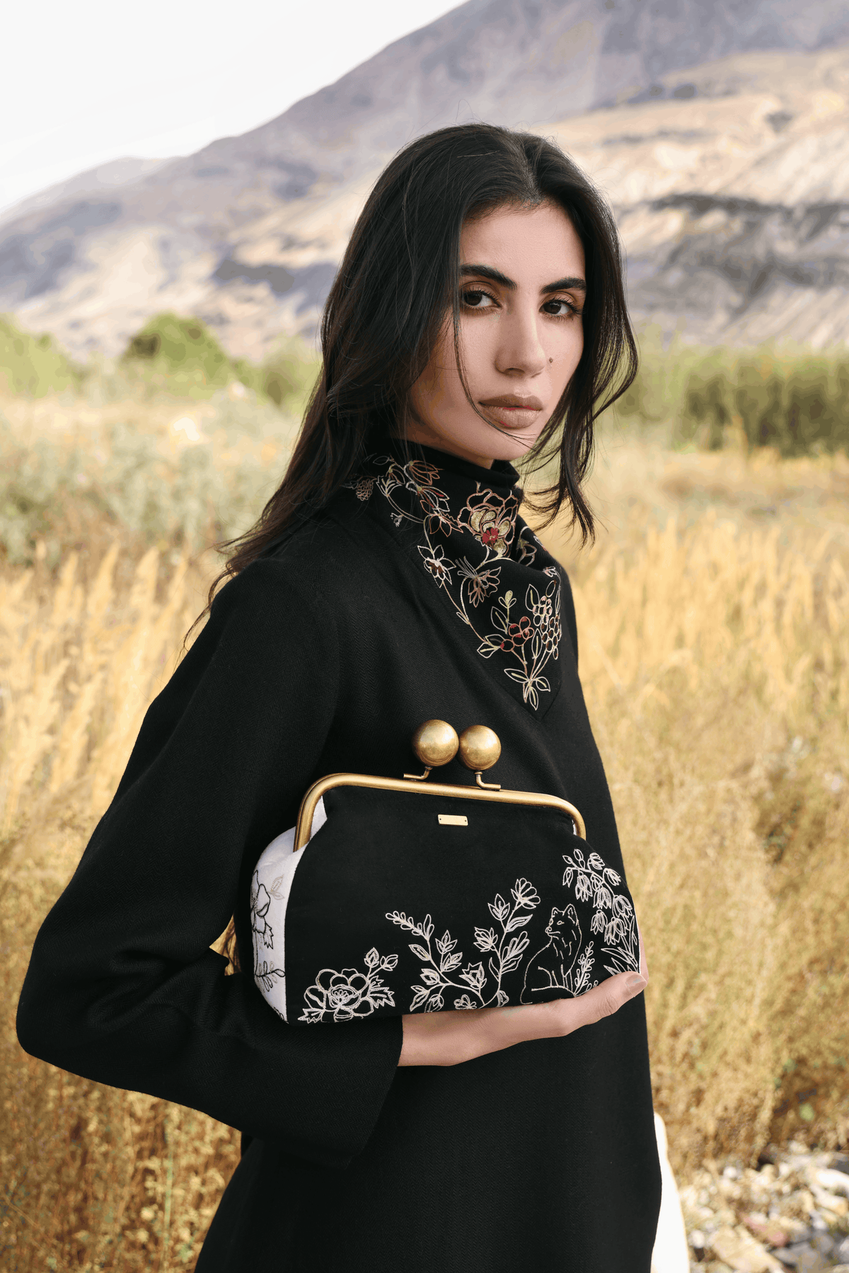 Winter Hush Button Scarf Woollen Top (Black)