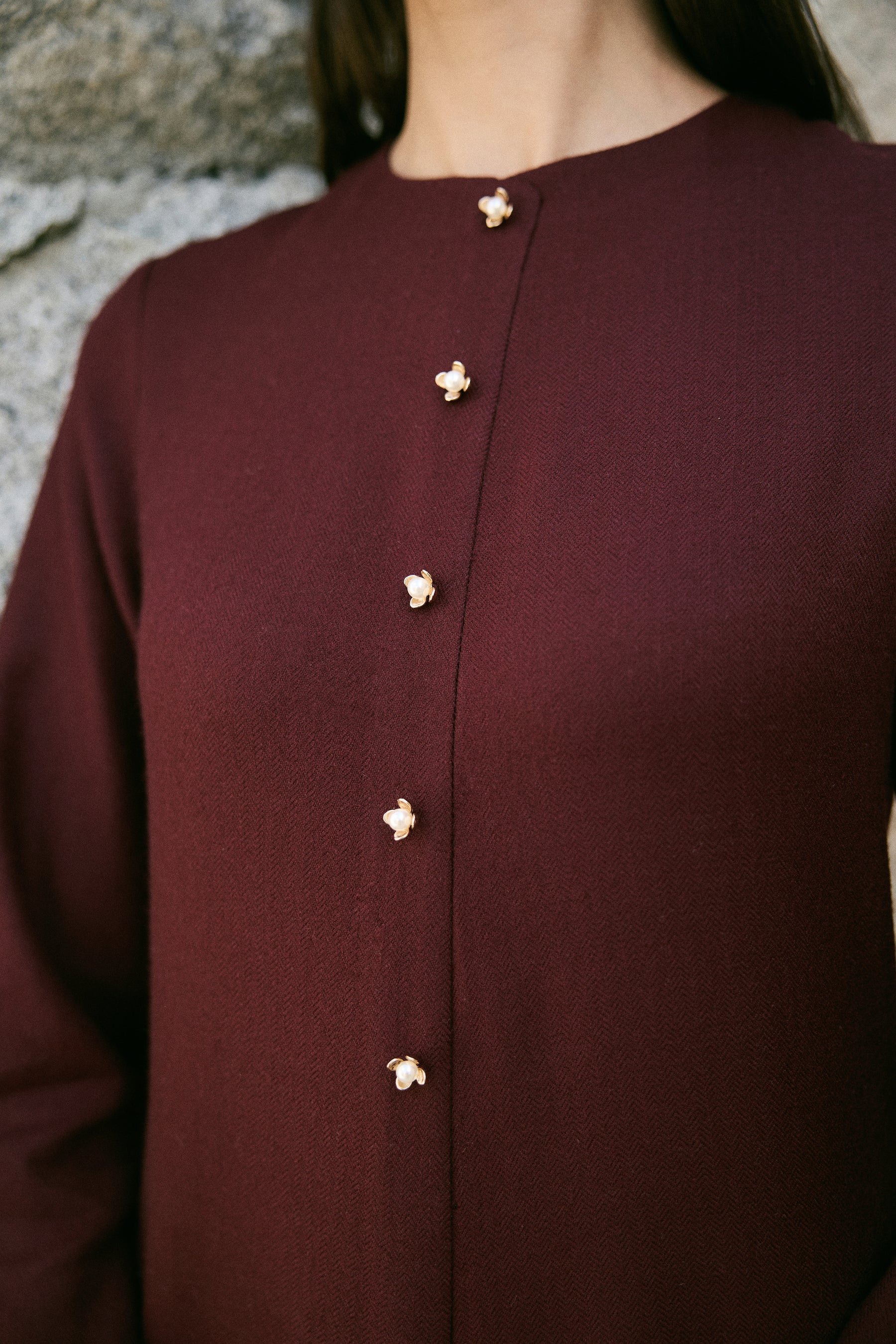 Meco Woollen Jumpsuit with Woollen Shawl (Merlot)